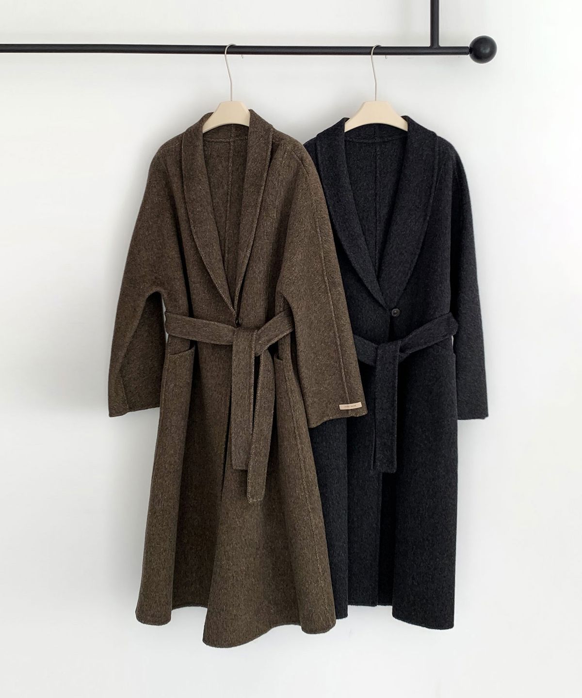 바스카라(VASCARA) Handmade Shawl Collar One Button Wool Long Coat (2colors)