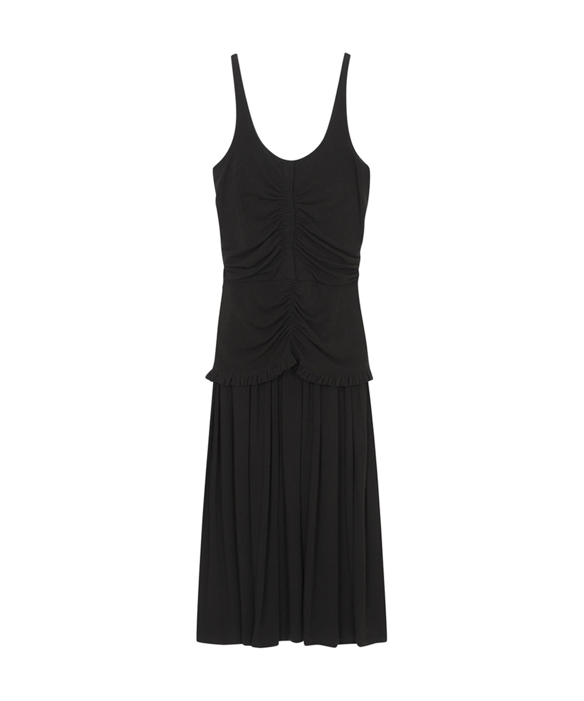 쓰리투에이티(THREE TO EIGHTY) RUCHED SNAP PANEL DRESS BLACK