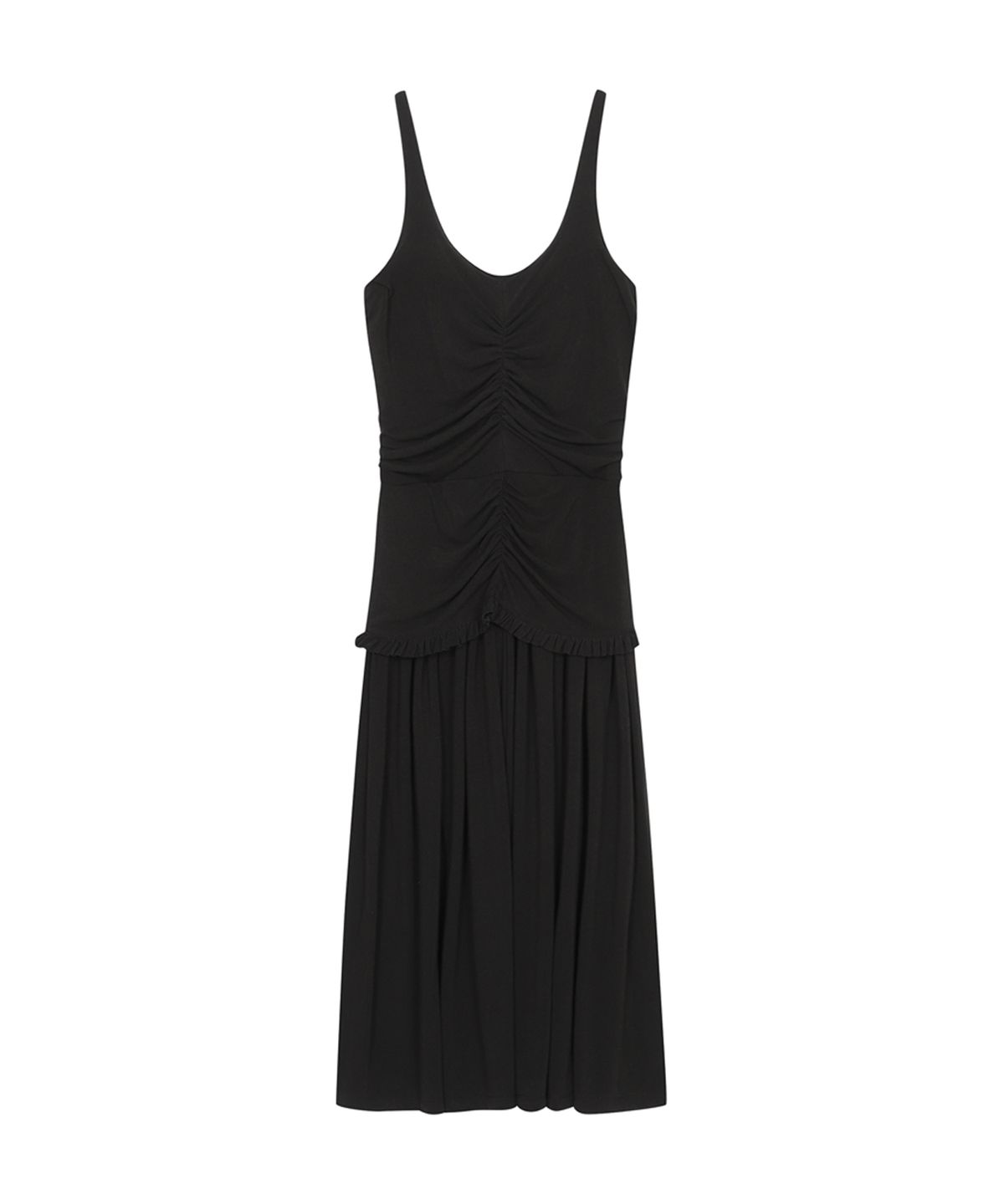 쓰리투에이티(THREE TO EIGHTY) RUCHED SNAP PANEL DRESS BLACK