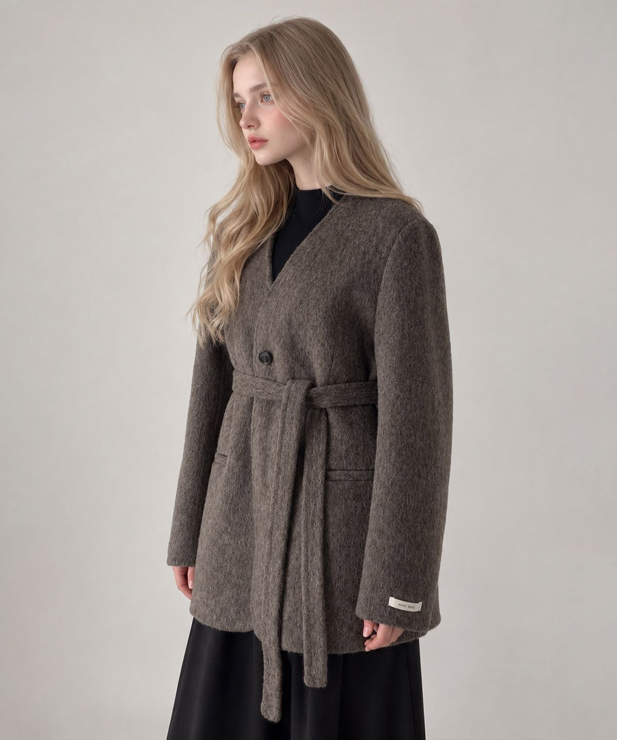 바스카라(VASCARA) Handmade Collarless Belted Wool Jacket (3colors)