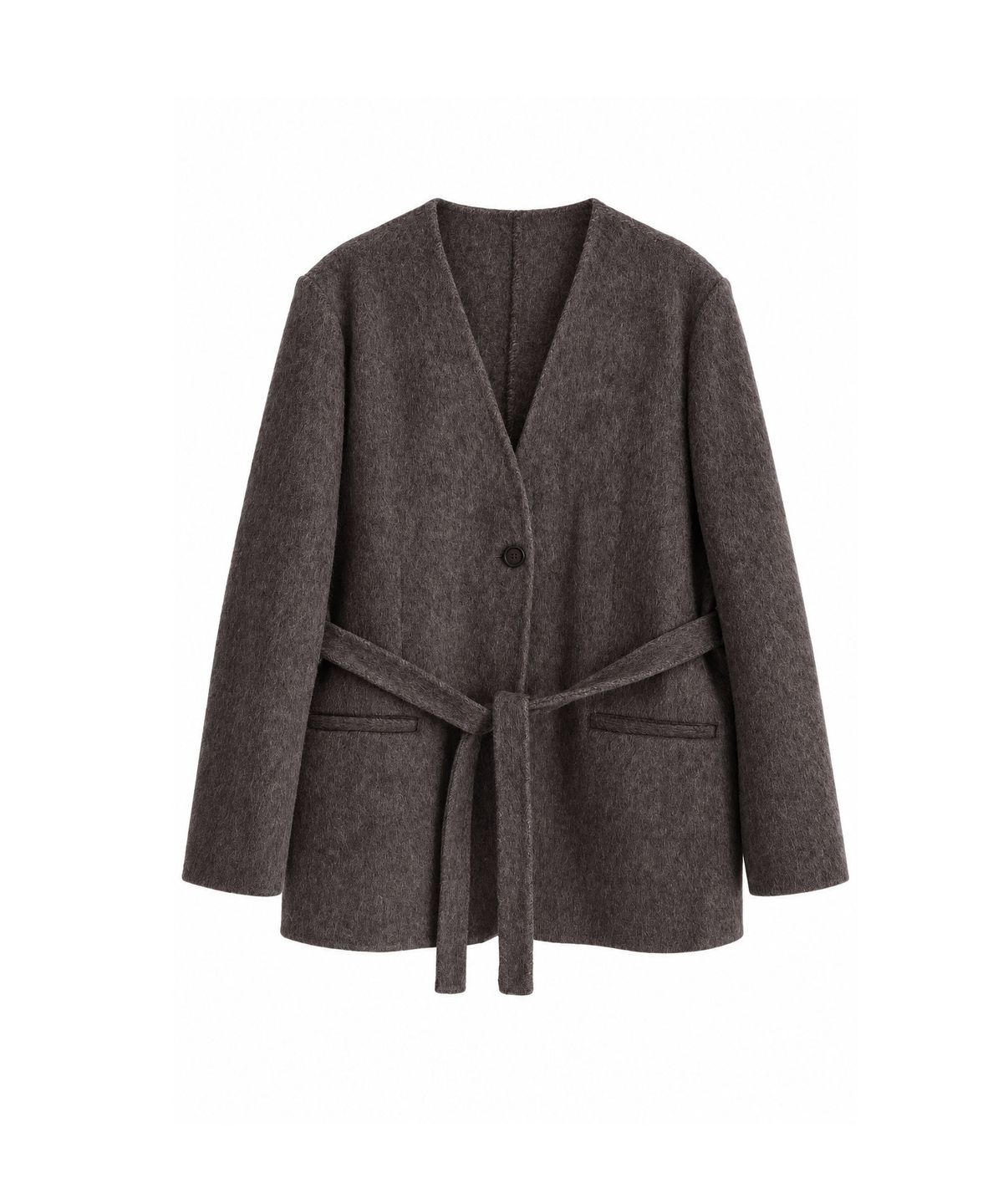 바스카라(VASCARA) Handmade Collarless Belted Wool Jacket (3colors)