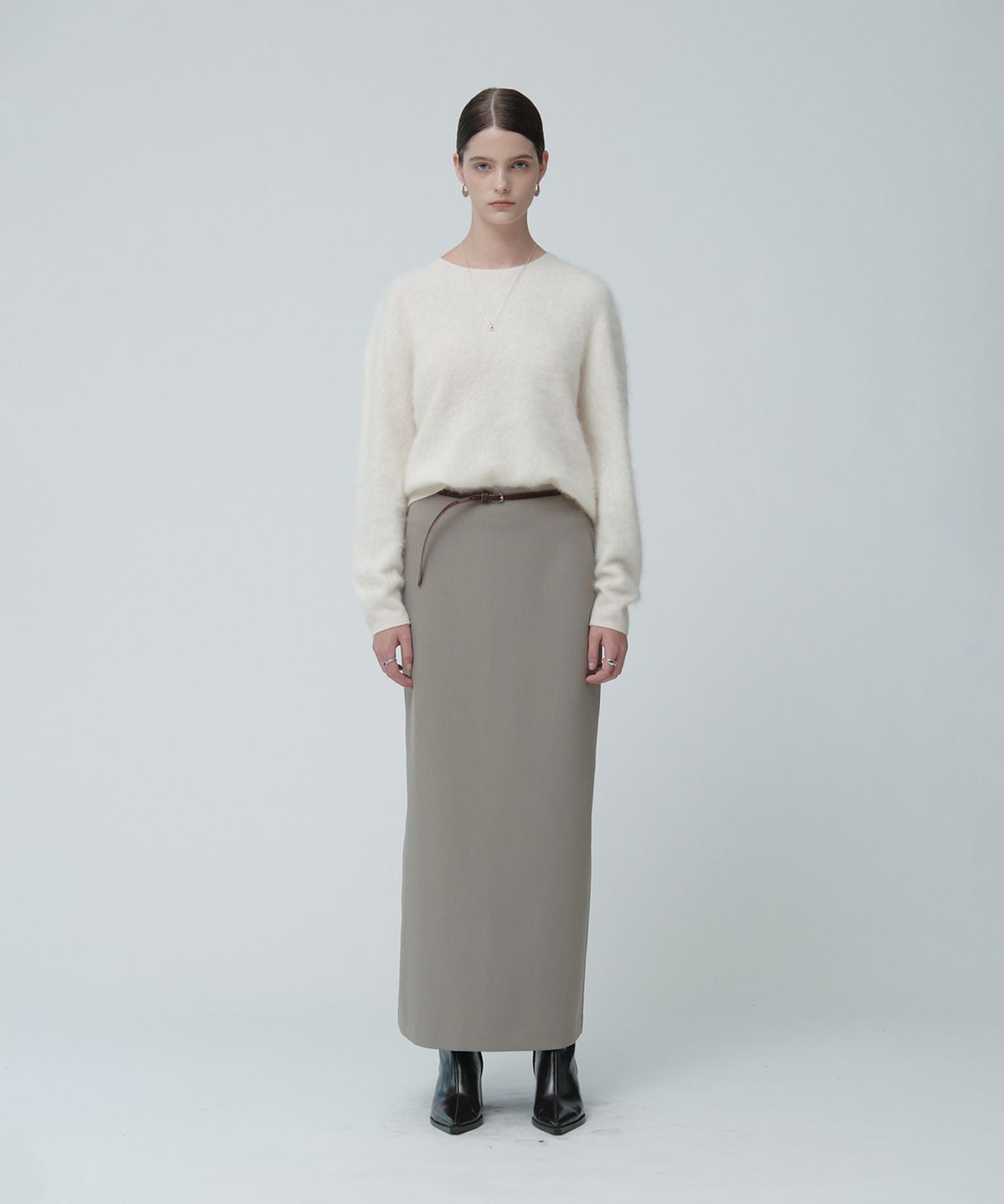 뮤제(MUSEE) [ESSENTIEL] AUBIER Minimal Wool-Blend Long Maxi Skirt_Beige