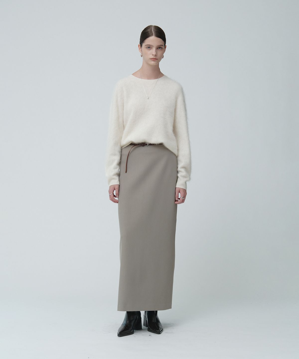 뮤제(MUSEE) [ESSENTIEL] AUBIER Minimal Wool-Blend Long Maxi Skirt_Beige