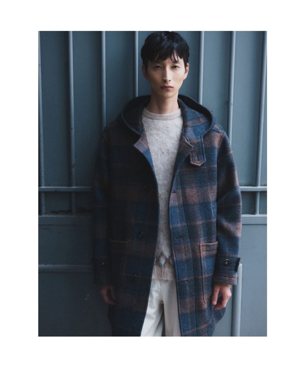 시프트지(SHIFT.G) Check Hooded Coat  Navy