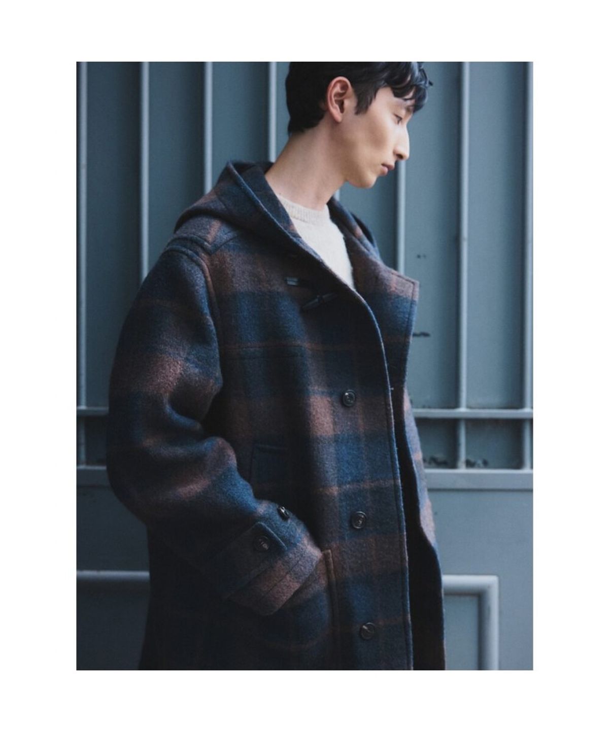 시프트지(SHIFT.G) Check Hooded Coat  Navy