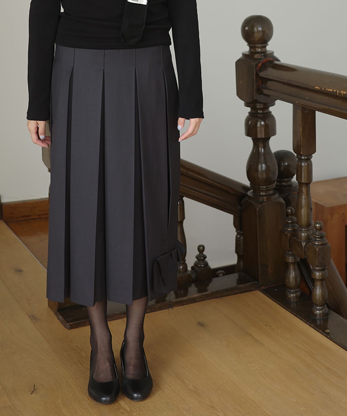 이서이(ESEOE) tobira pleats skirt Dark gray