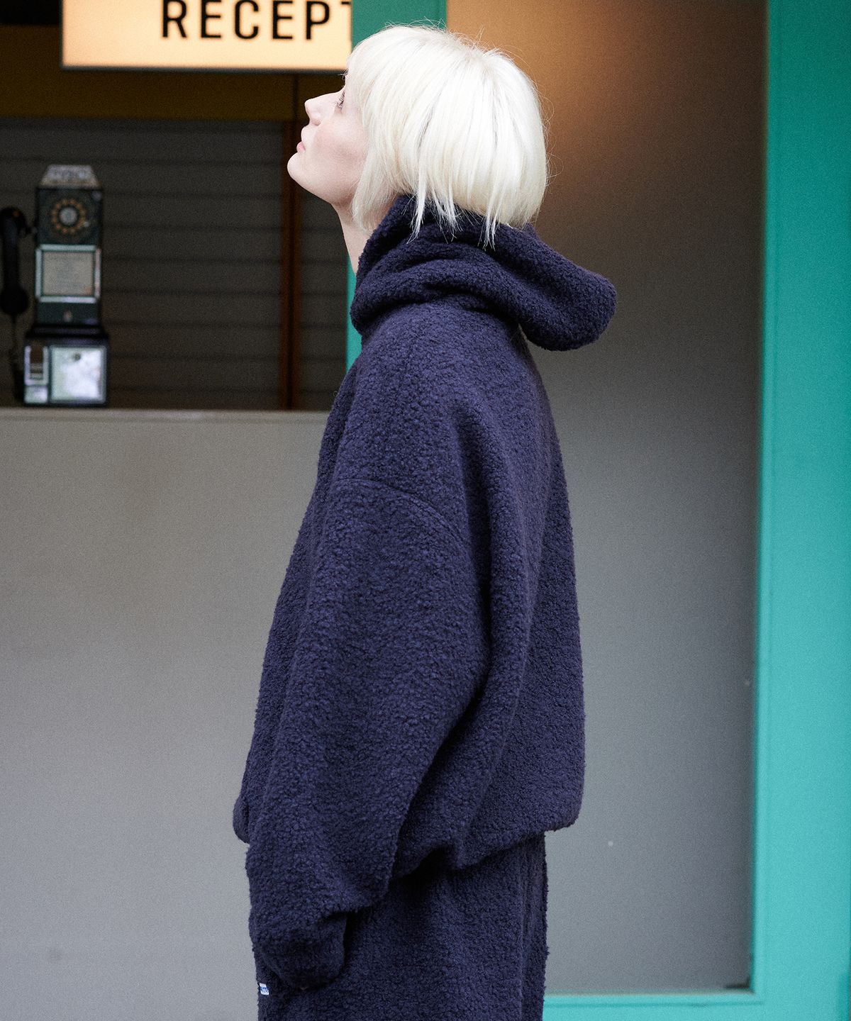 그린버터(GREENBUTTER) Teddy Wool Hoodie (Navy)