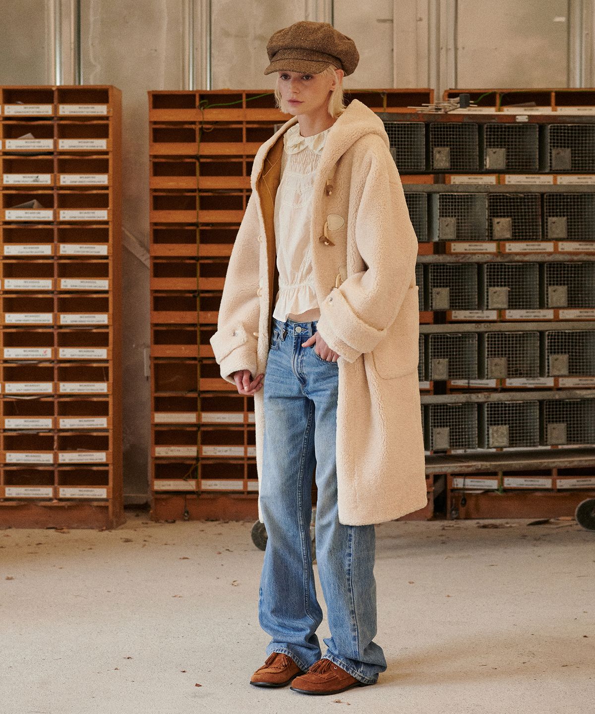 그린버터(GREENBUTTER) Teddy Shearling Duffle Coat (L/Beige)