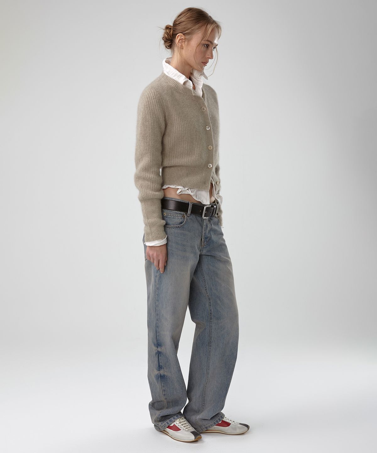 이안조(EAN JO) BUTTON UP FOX WOOL HAIRY KNIT CARDIGAN (TAN BEIGE)