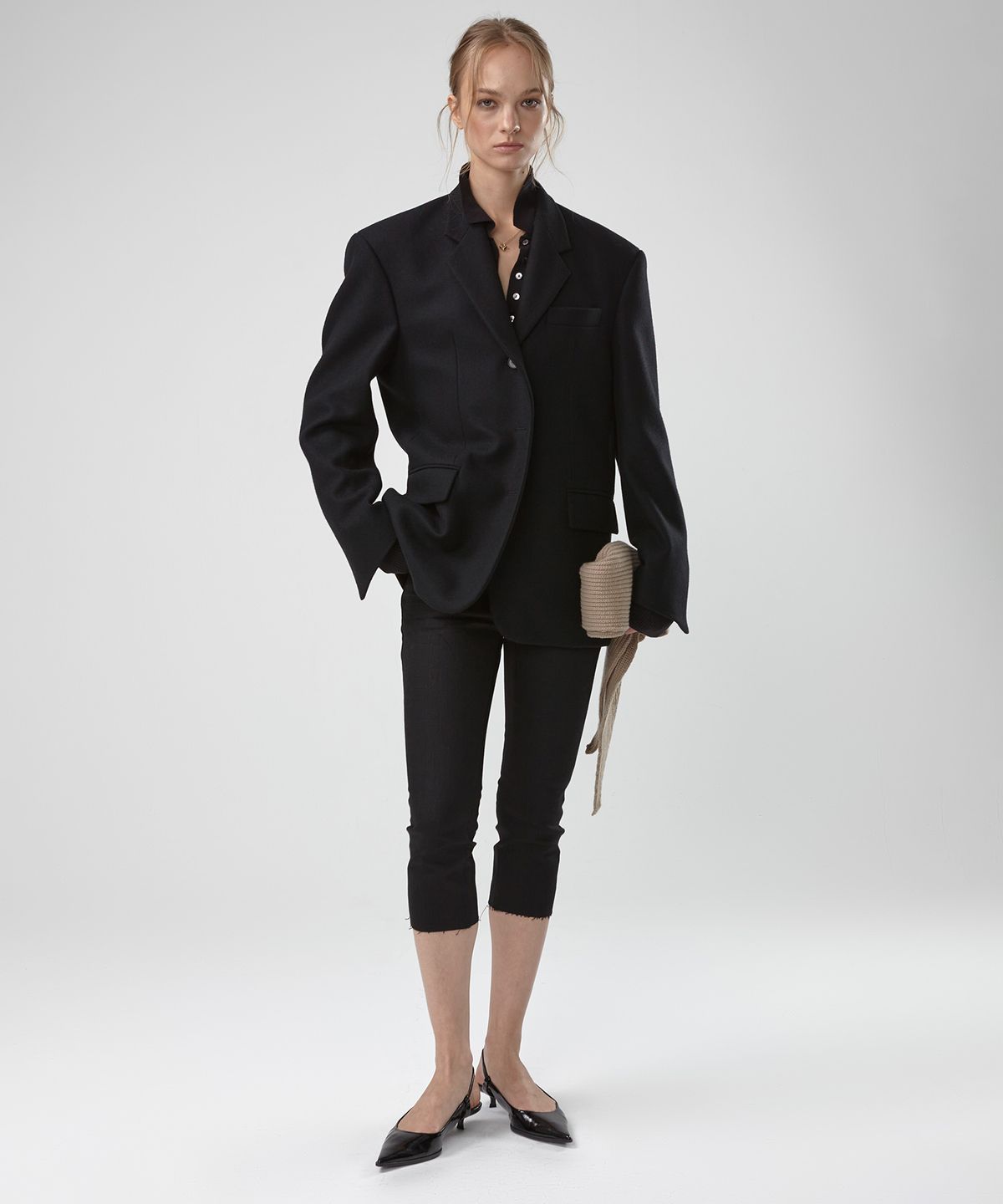 이안조(EAN JO) WOOL TWILL OVERSIZED SINGLE BREASTED JACKET (BLACK)