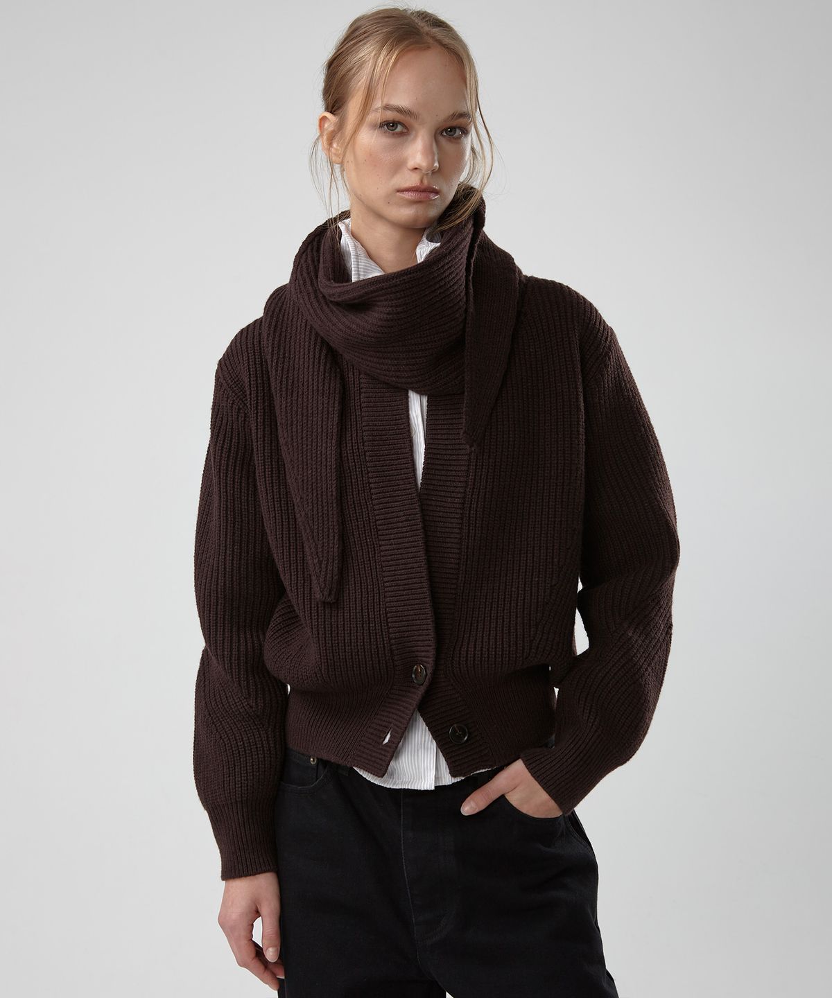 이안조(EAN JO) HEAVY WOOL CHUNKY CARDIGAN (BROWN)