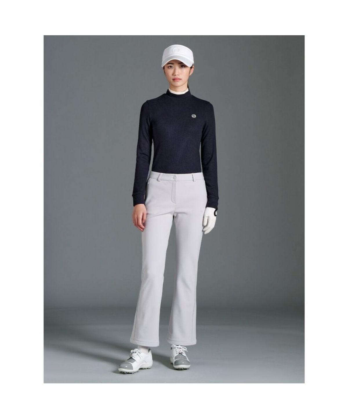 빈폴골프(BEANPOLE GOLF) 여성 더블 하이넥 긴소매 티셔츠 - 네이비