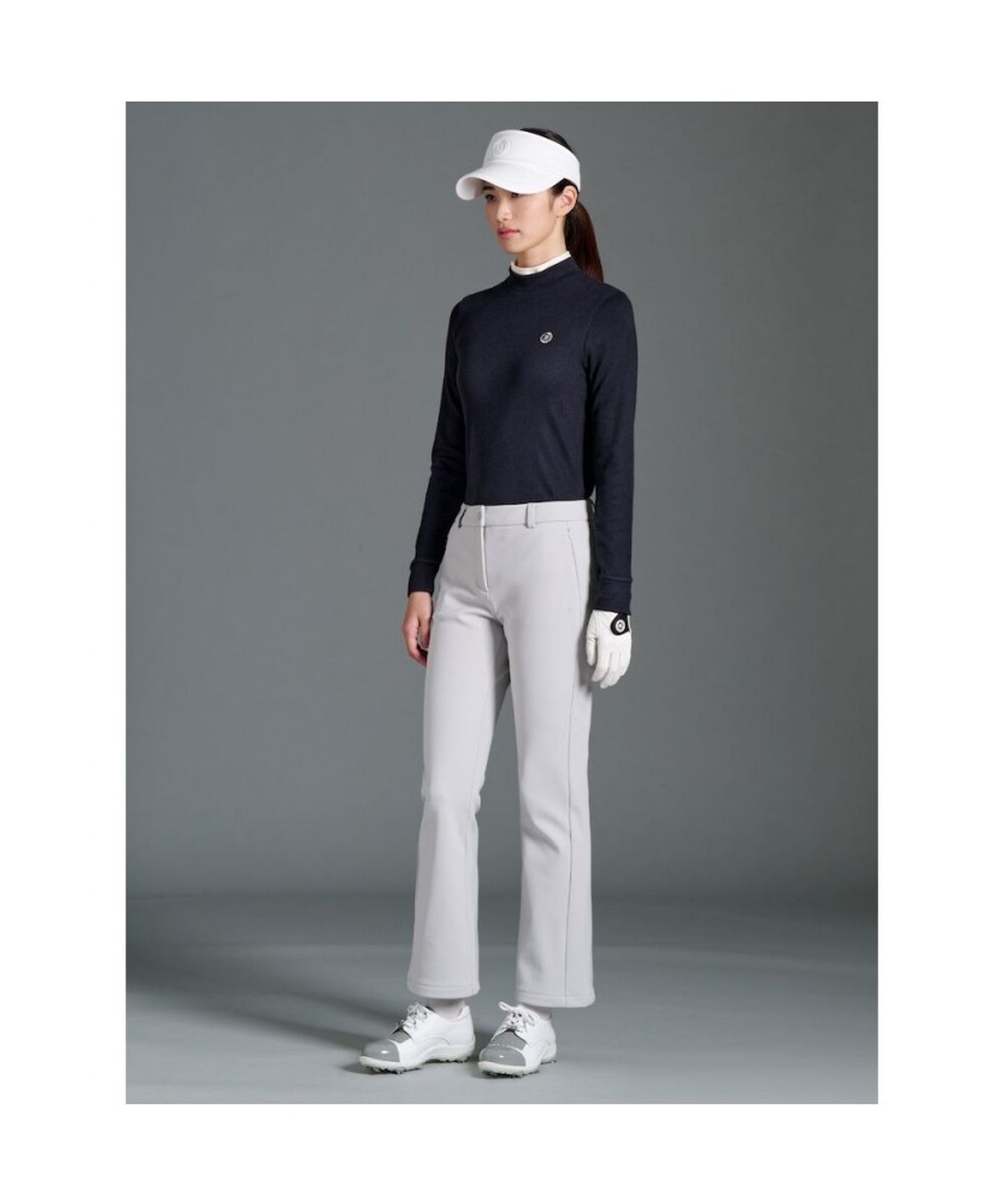 빈폴골프(BEANPOLE GOLF) 여성 더블 하이넥 긴소매 티셔츠 - 네이비