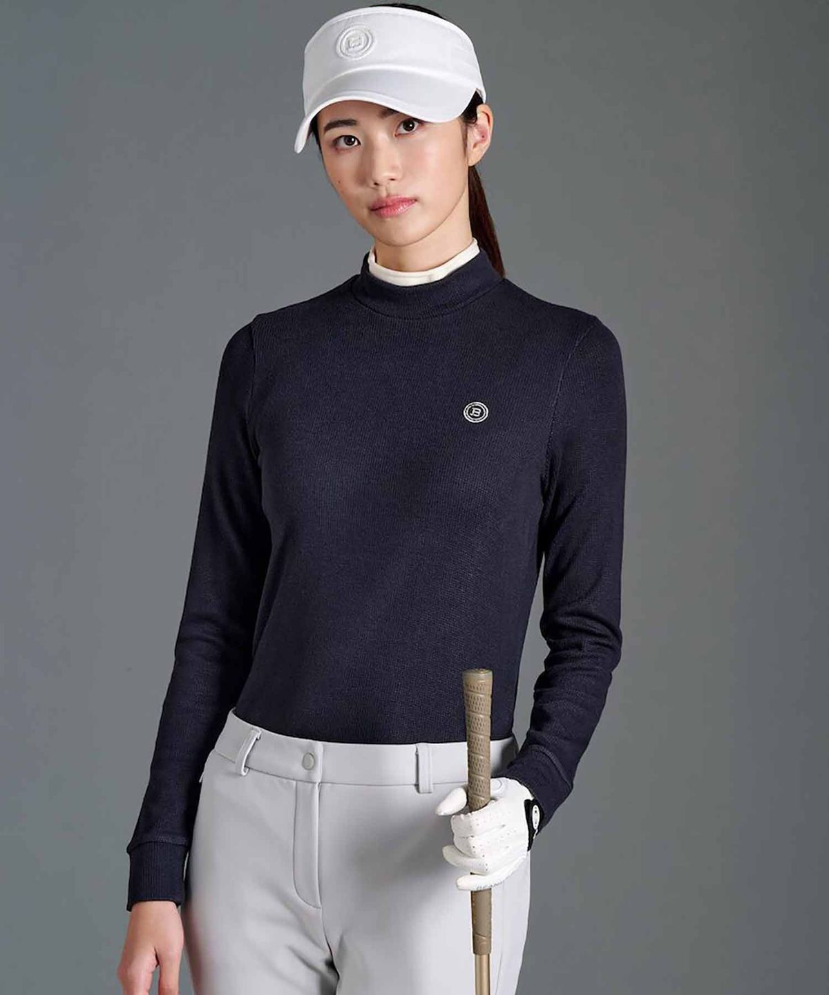 빈폴골프(BEANPOLE GOLF) 여성 더블 하이넥 긴소매 티셔츠 - 네이비