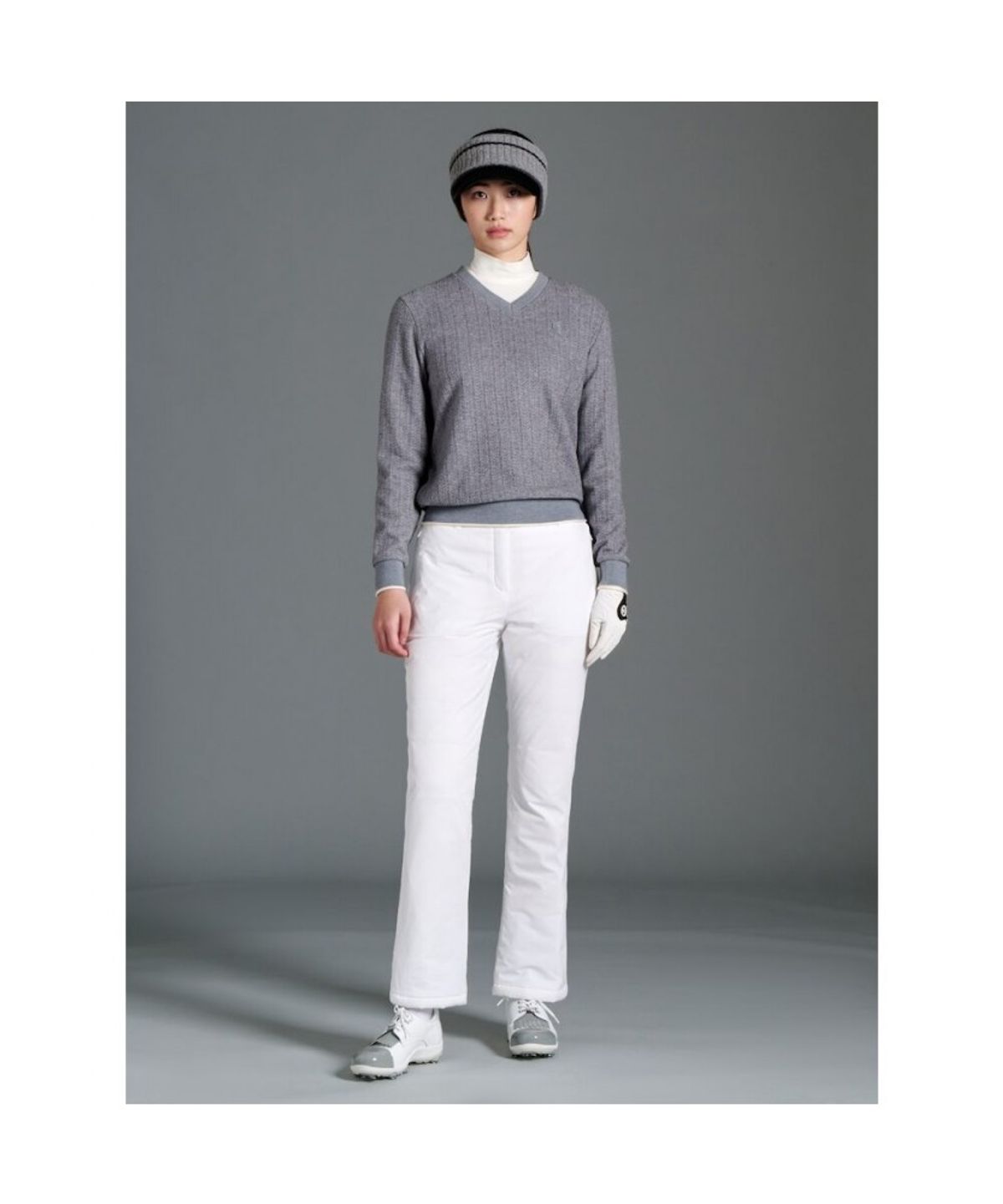빈폴골프(BEANPOLE GOLF) 여성 기모 브이넥 블루종핏 티셔츠 - 라이트 그레이