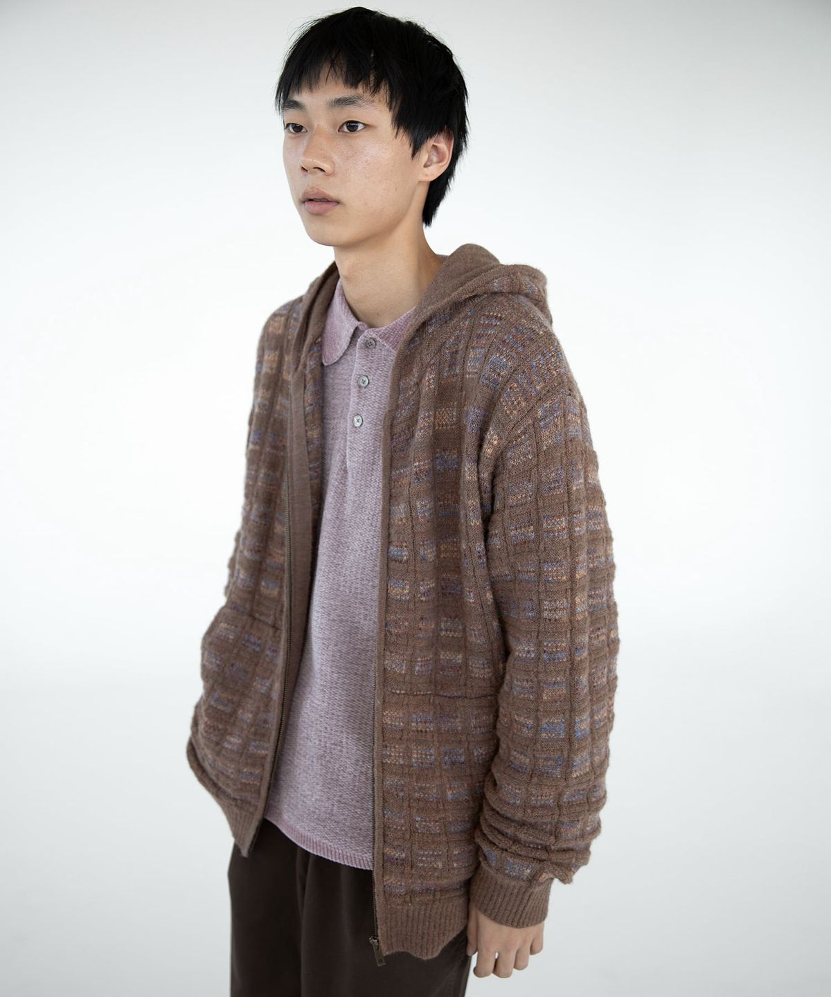 디스이즈네버댓(THISISNEVERTHAT) Textured Knit Zip Hoodie Brown