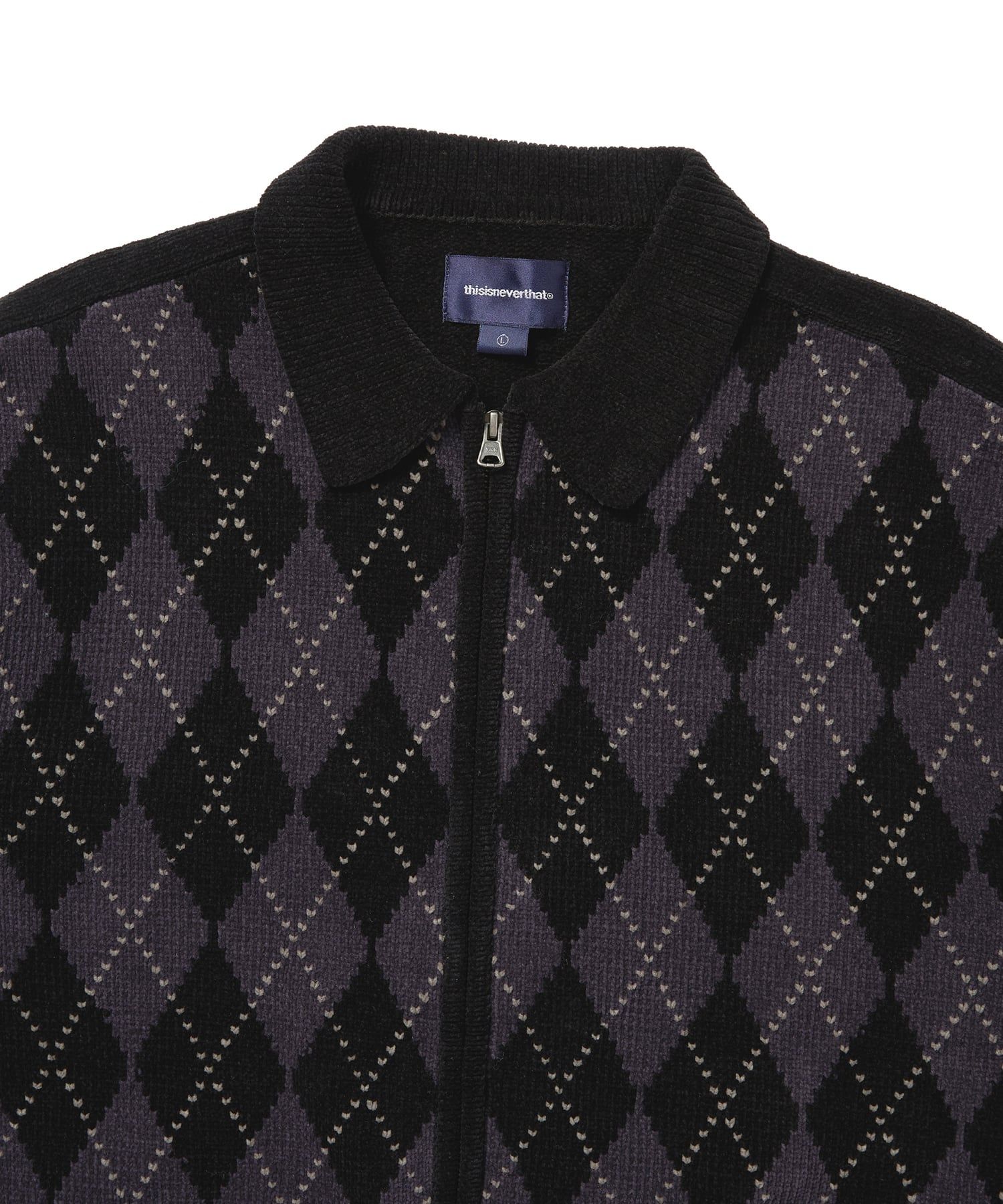MUSINSA | thisisneverthat Argyle Zip Knit Cardigan Black
