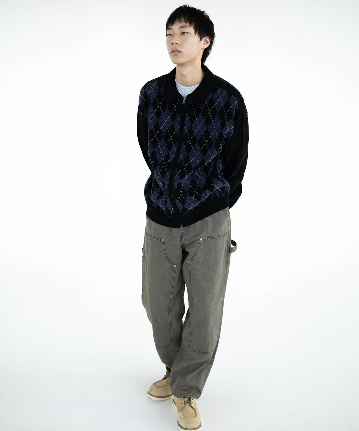디스이즈네버댓(THISISNEVERTHAT) Argyle Zip Knit Cardigan Black