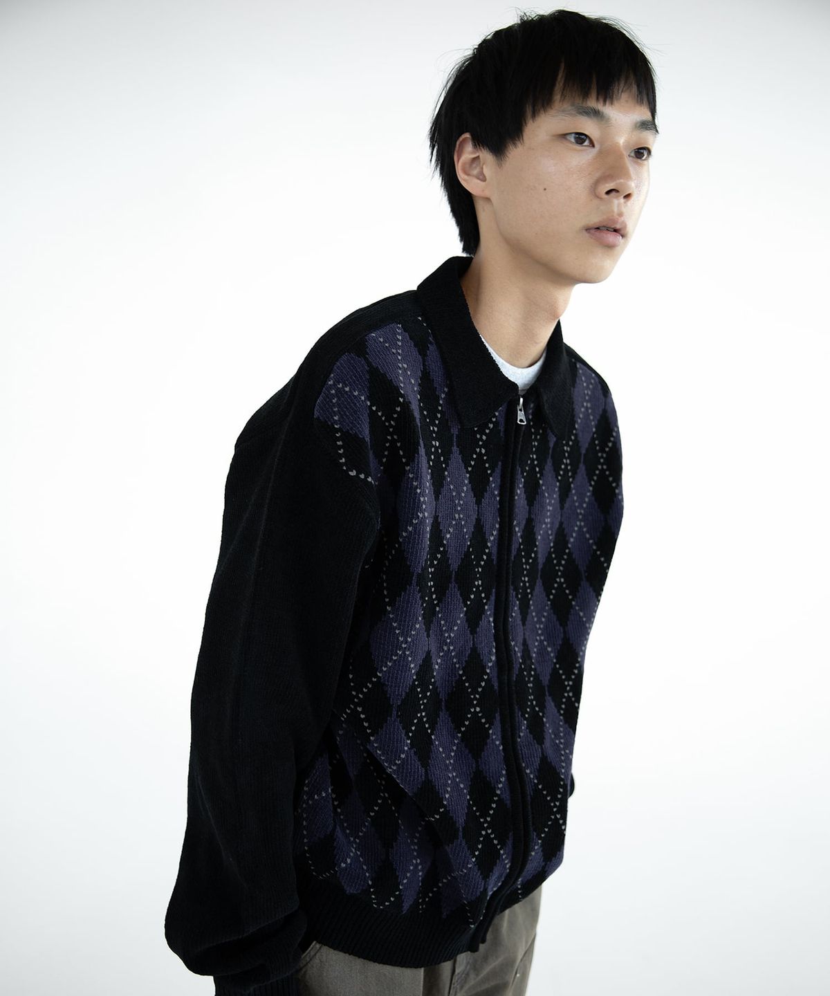 디스이즈네버댓(THISISNEVERTHAT) Argyle Zip Knit Cardigan Black