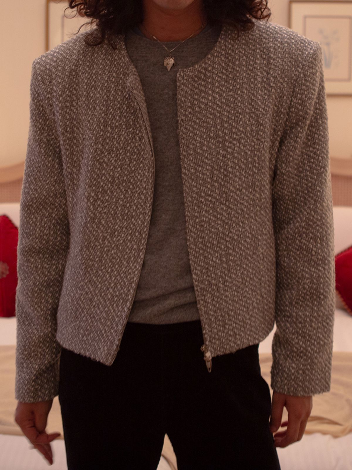 고저(GOZER) TWEED ZIP UP_GREY