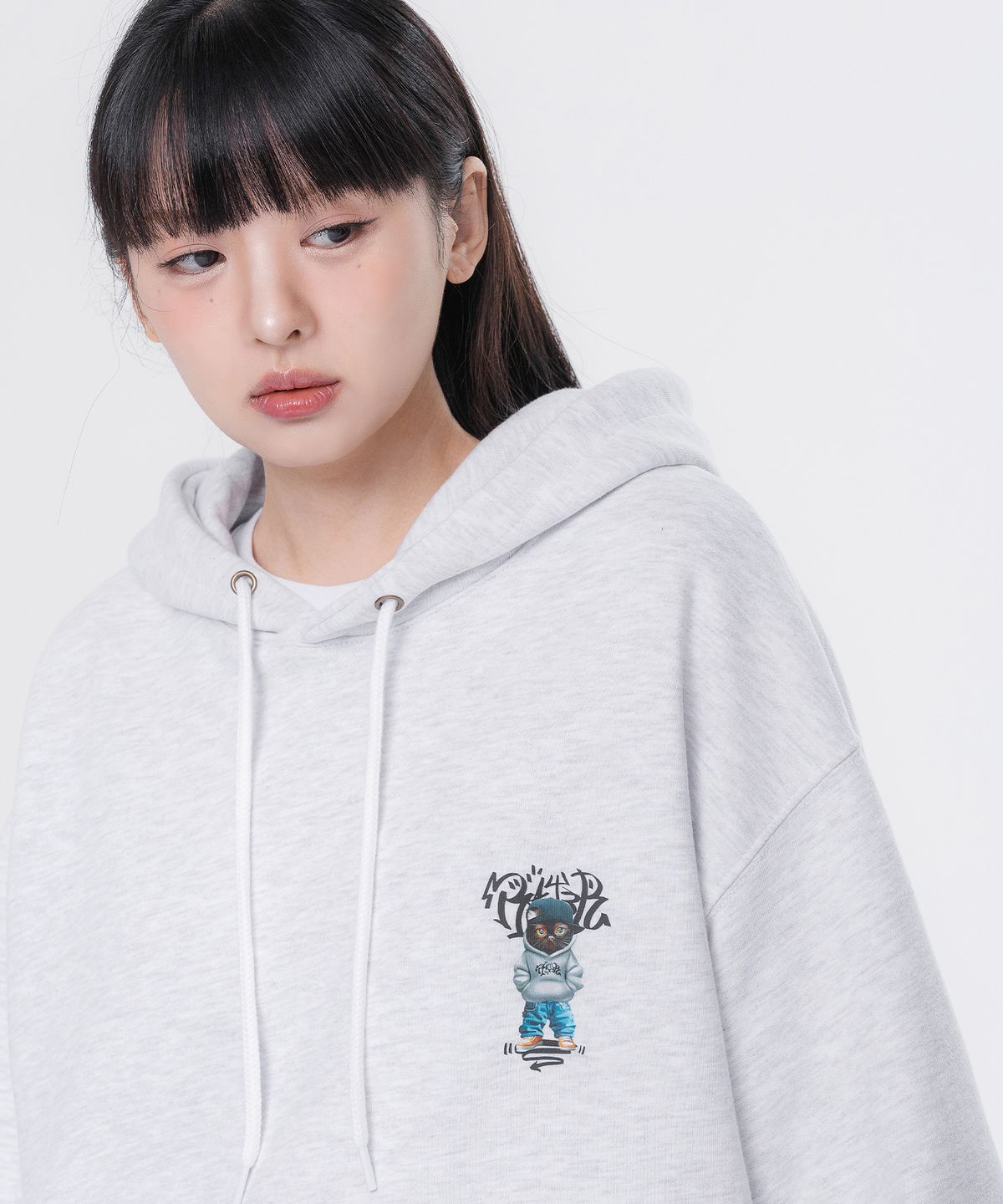 앨빈클로(ALVINCLO) Meow Cat 오버핏 후드티 AVH325 (3 COLOR)
