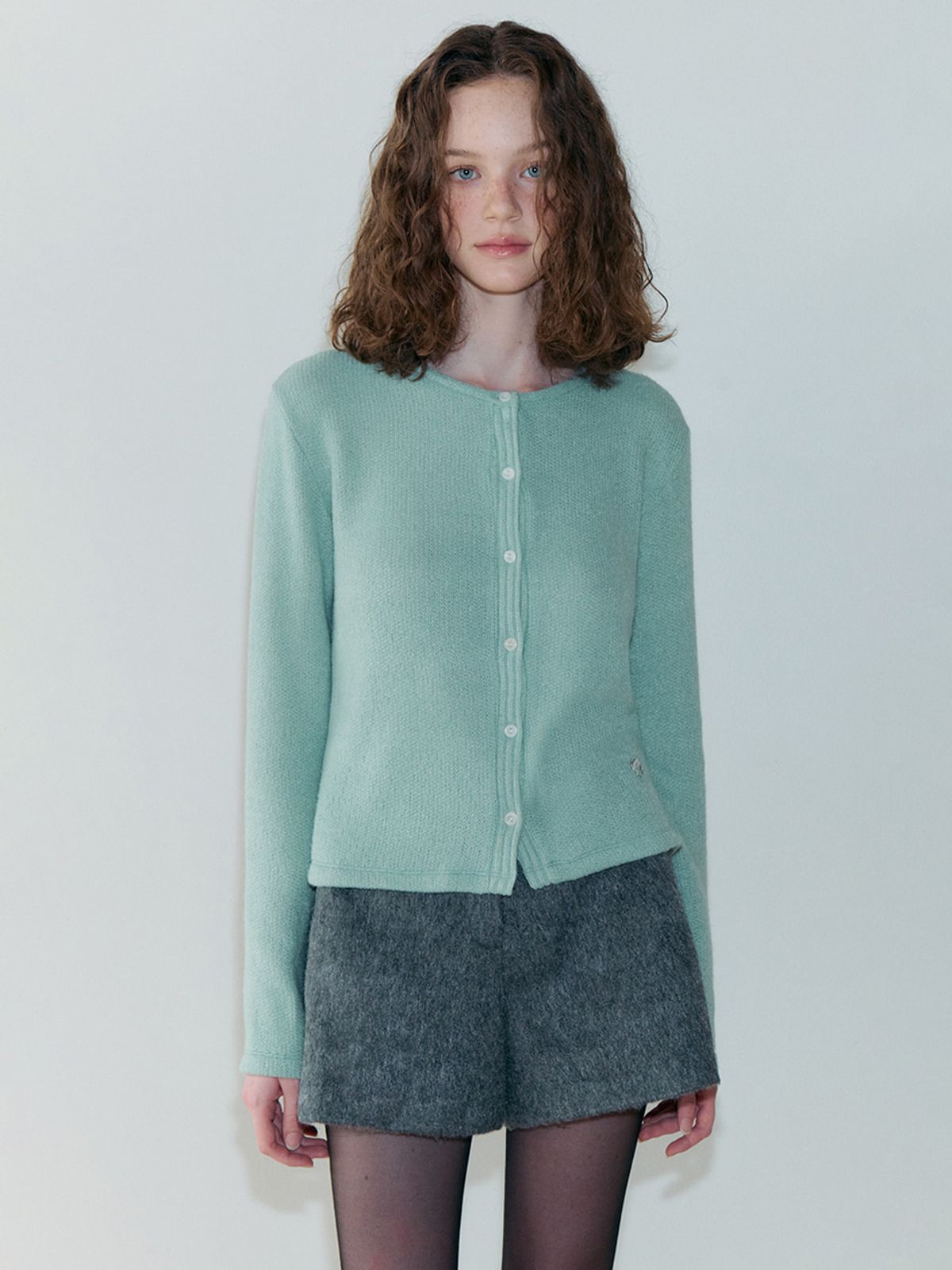 에트몽(ETMON) Ribbed Round Cardigan, Mint