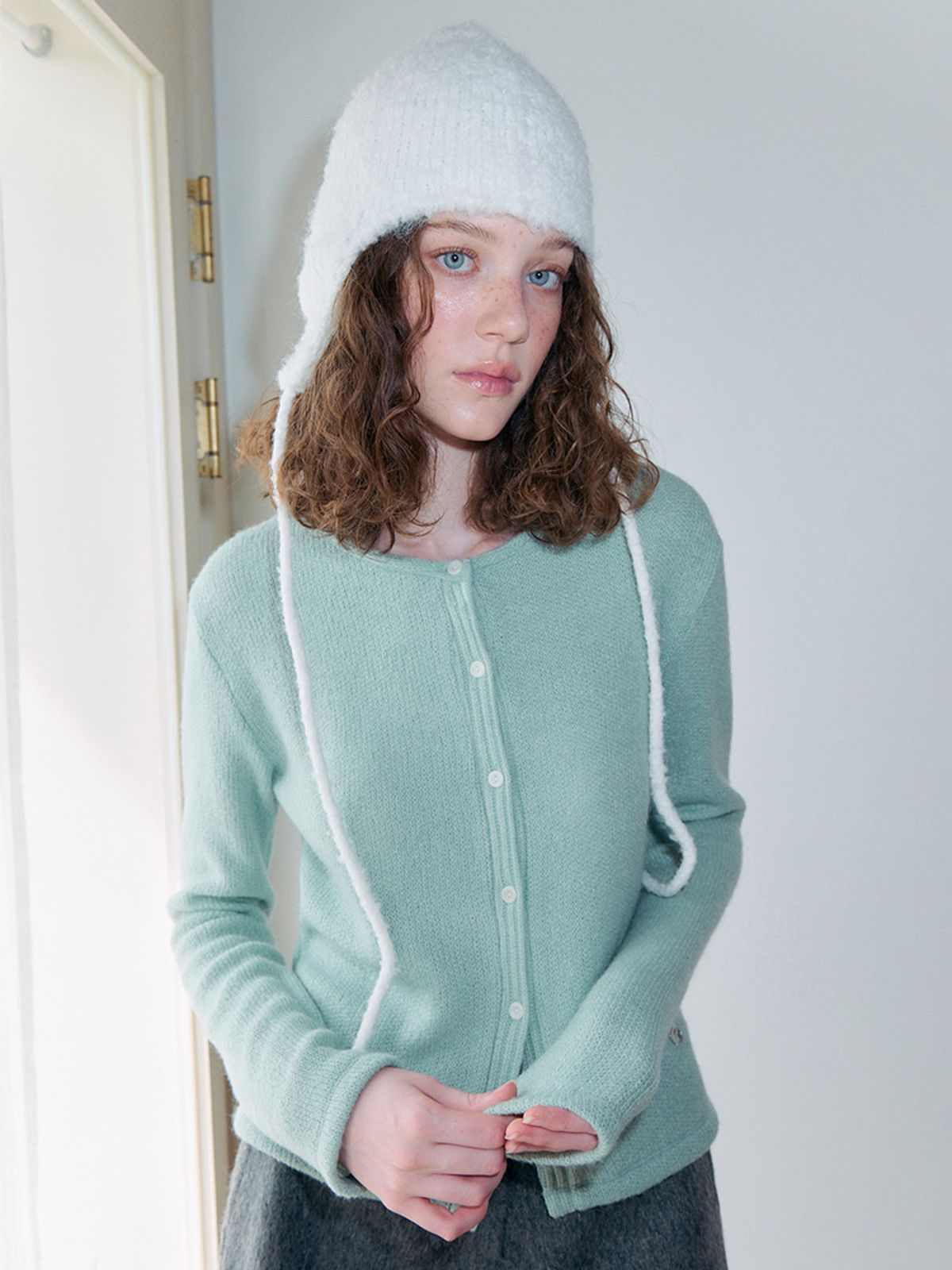 에트몽(ETMON) Ribbed Round Cardigan, Mint