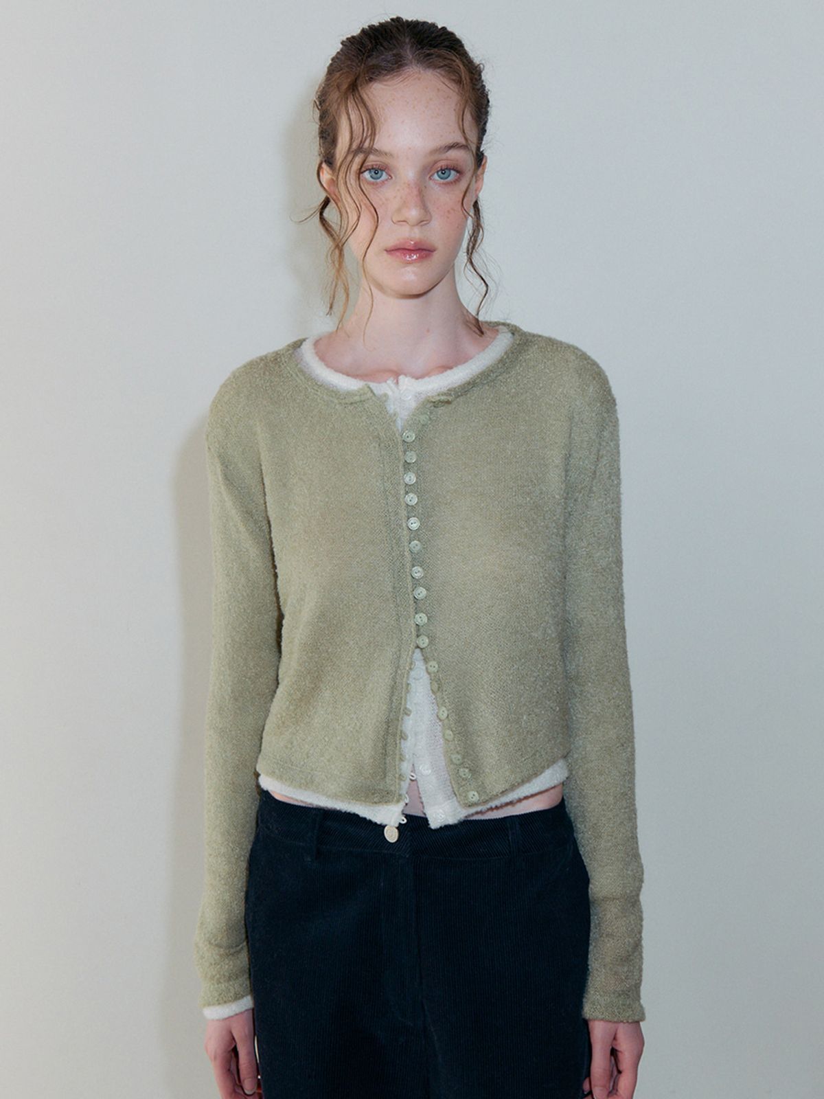에트몽(ETMON) Boucle Round Cardigan, Light Green