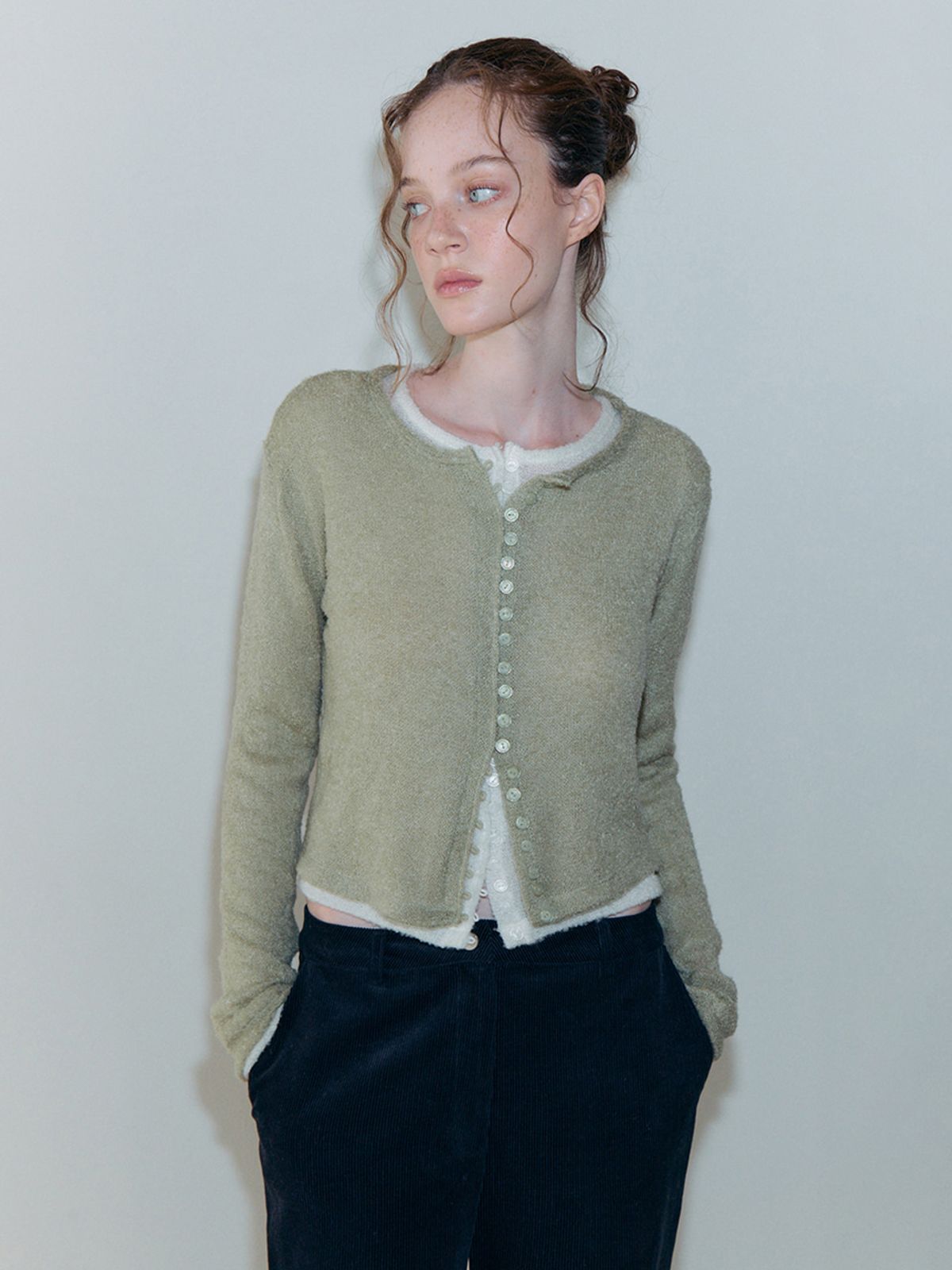 에트몽(ETMON) Boucle Round Cardigan, Light Green