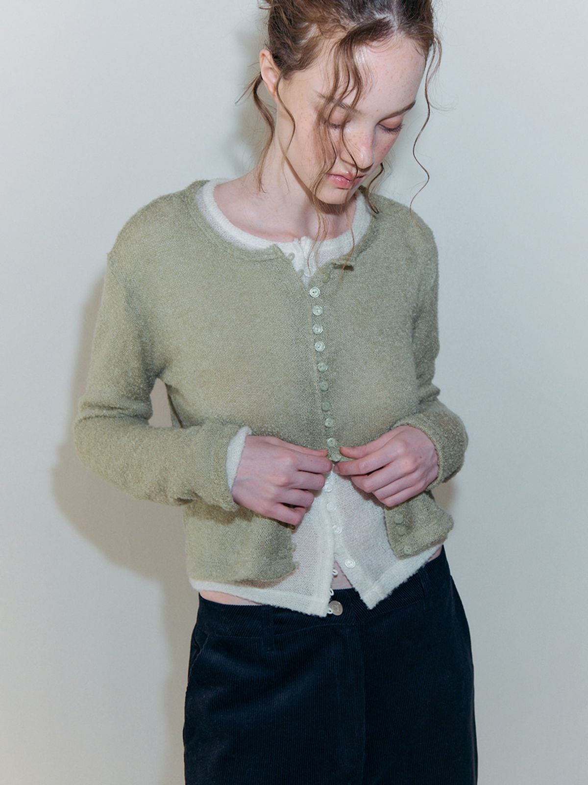 에트몽(ETMON) Boucle Round Cardigan, Light Green