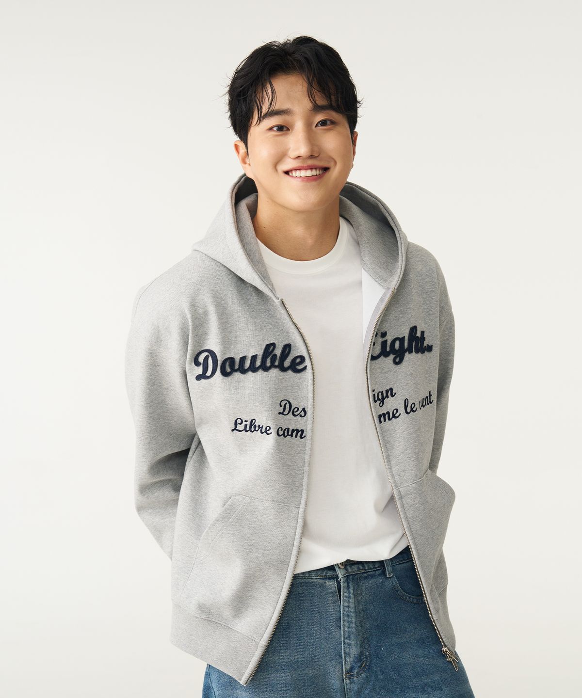 더블에잇(DOUBLE EIGHT) 아플리케 로고 후드집업 (그레이)