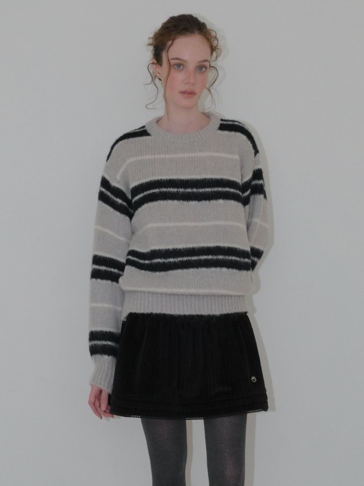 에트몽(ETMON) Brush Stripe Knit Pullover, Light Grey