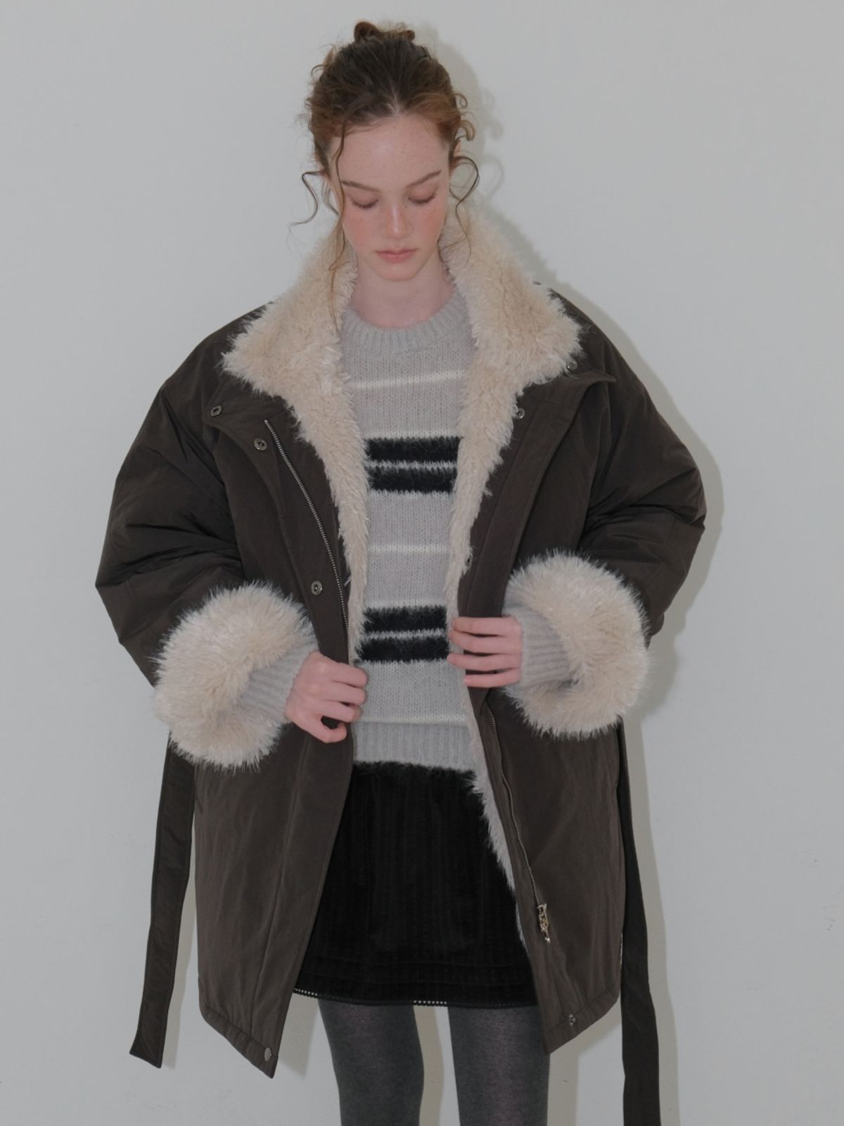 에트몽(ETMON) Brush Stripe Knit Pullover, Light Grey