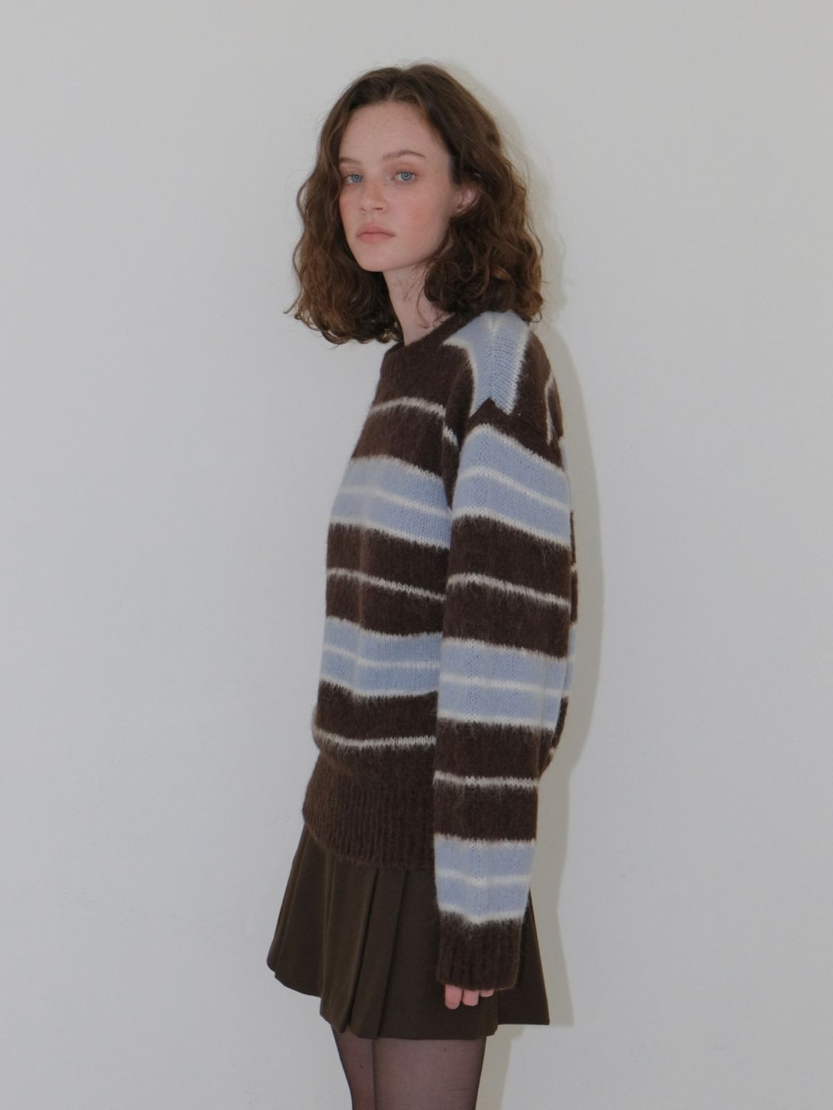 에트몽(ETMON) Brush Stripe Knit Pullover, Brown