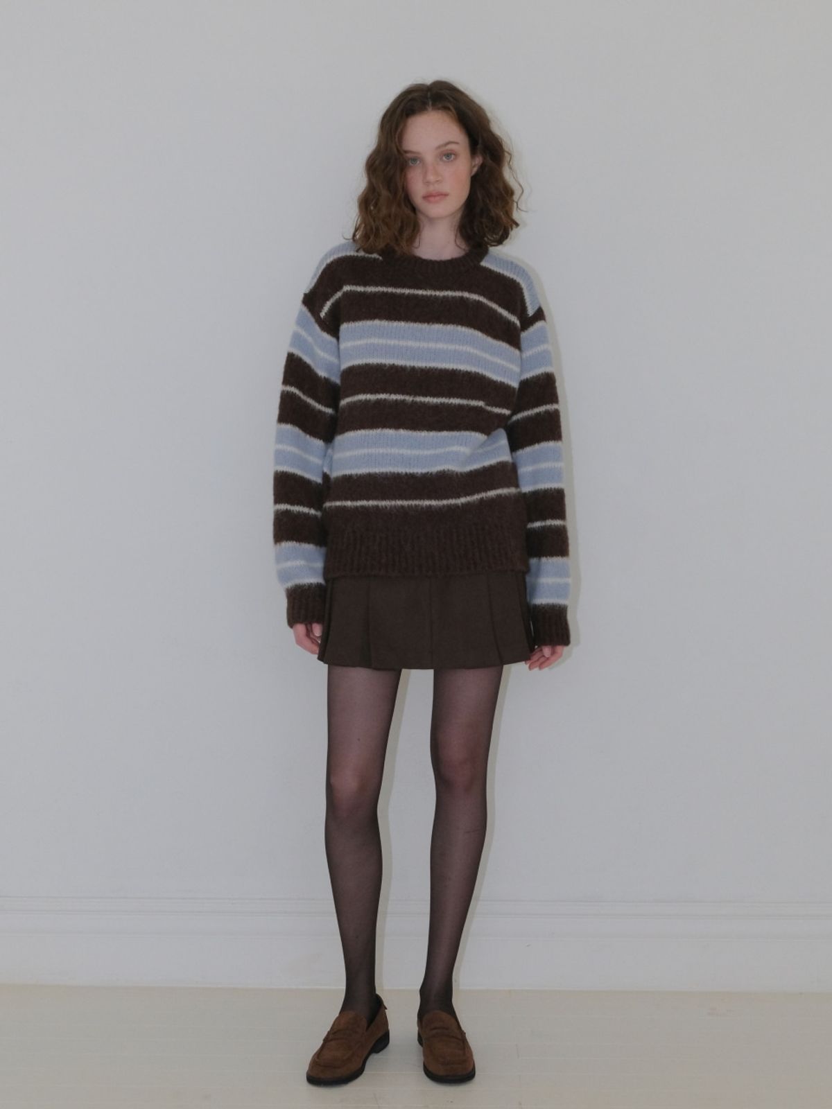 에트몽(ETMON) Brush Stripe Knit Pullover, Brown