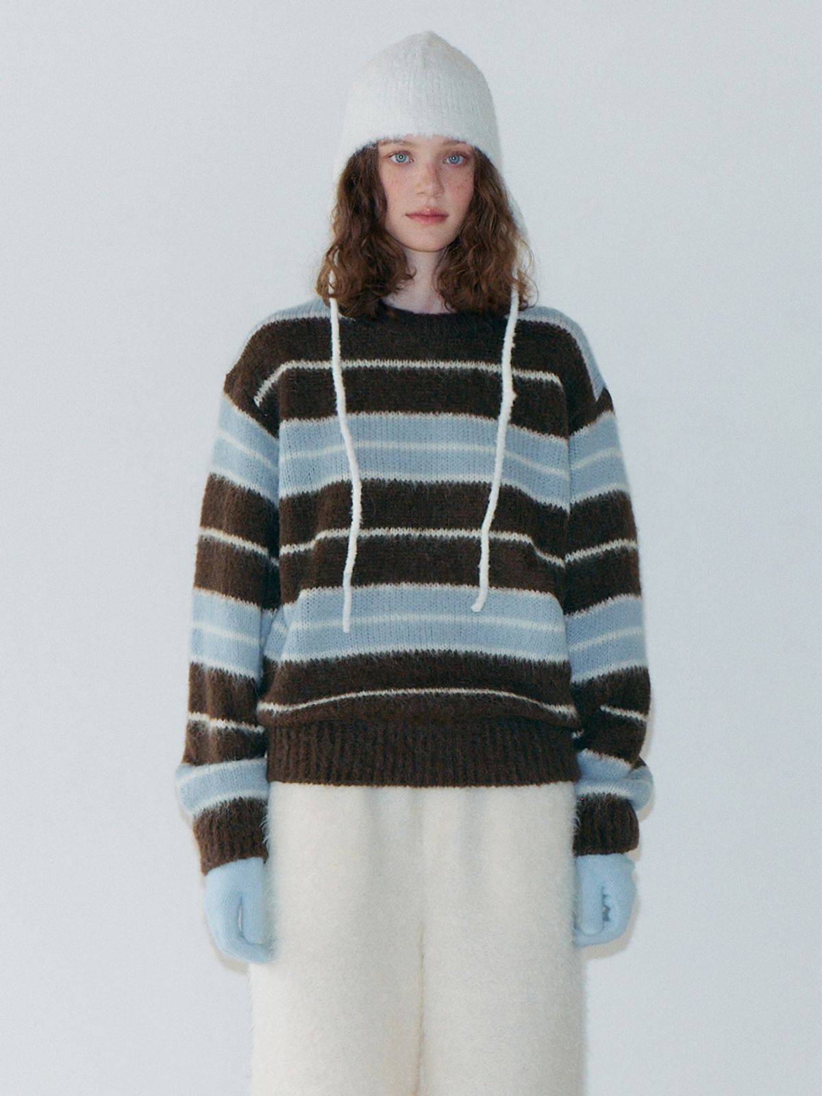 에트몽(ETMON) Brush Stripe Knit Pullover, Brown