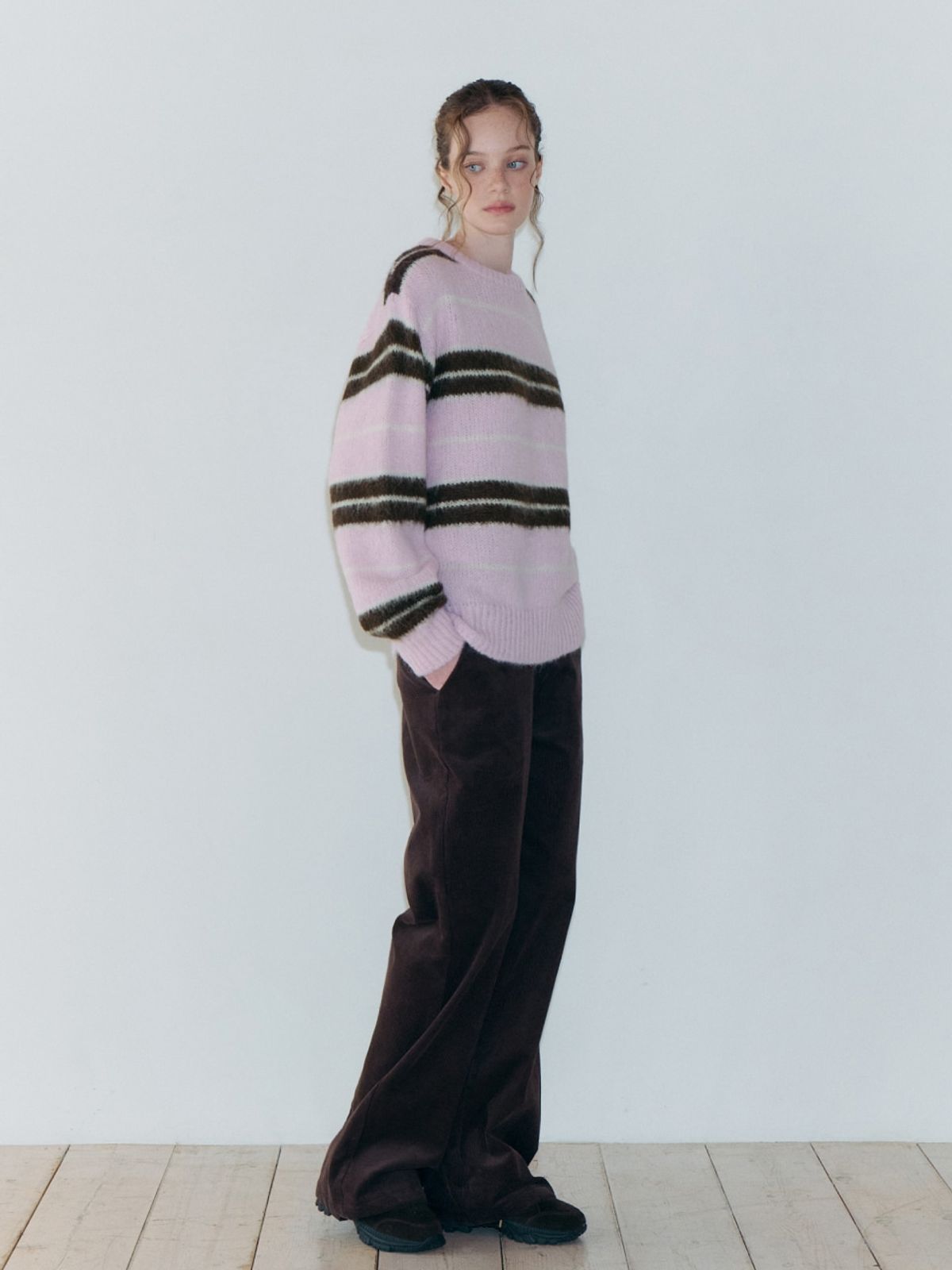 에트몽(ETMON) Brush Stripe Knit Pullover, Pink