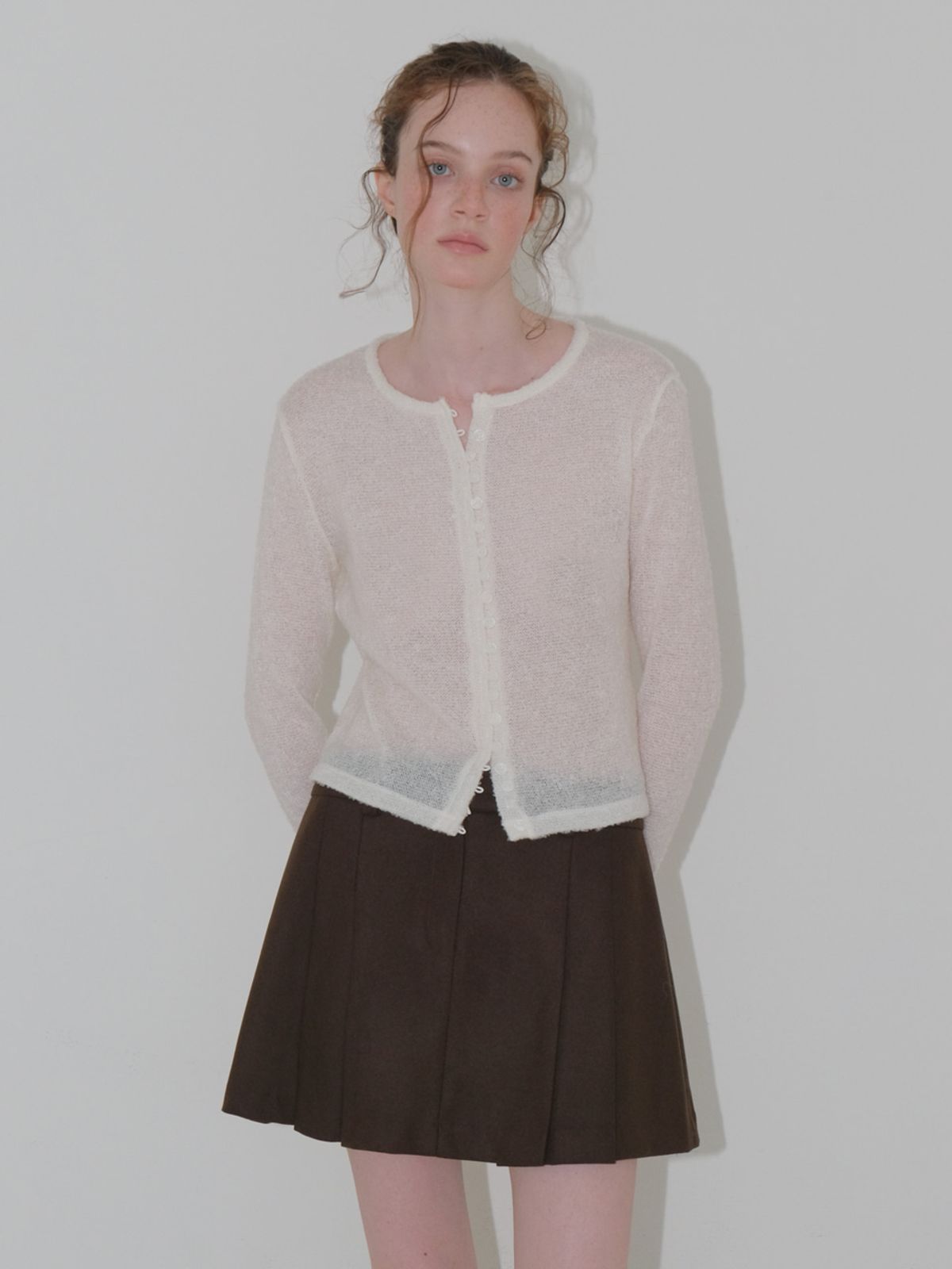 에트몽(ETMON) Winter Pleated Mini Skirt, Brown