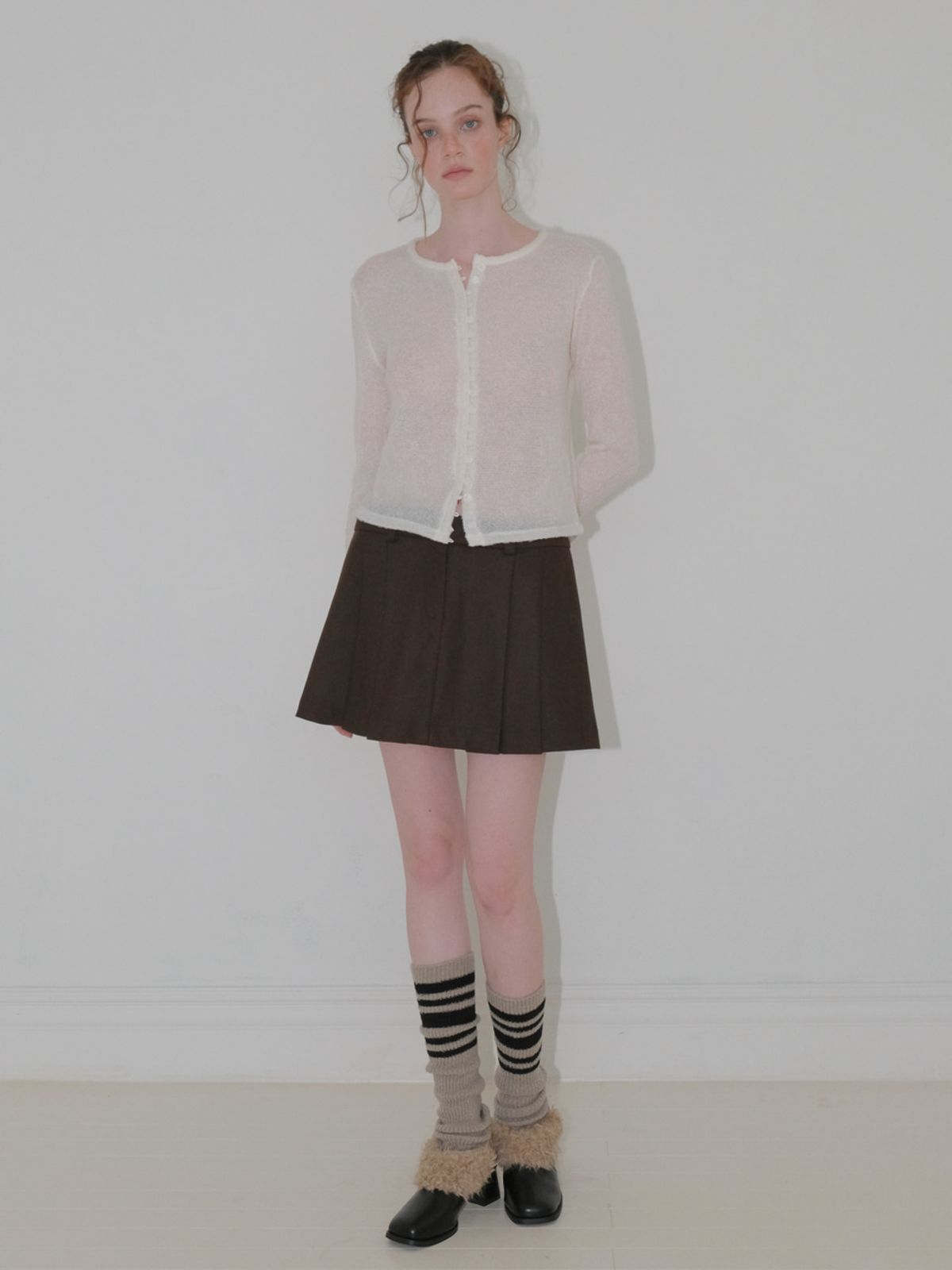 에트몽(ETMON) Winter Pleated Mini Skirt, Brown