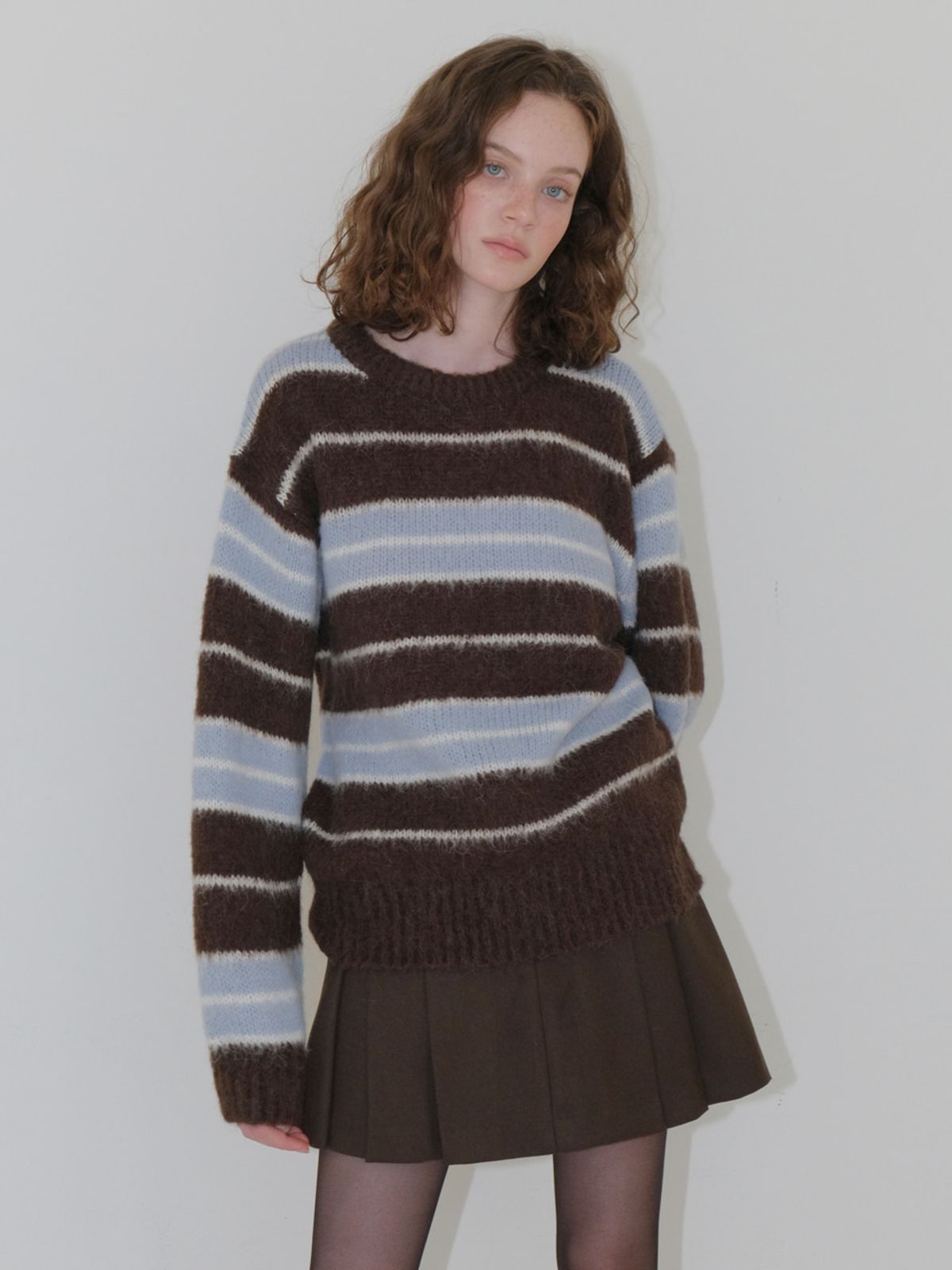 에트몽(ETMON) Winter Pleated Mini Skirt, Brown