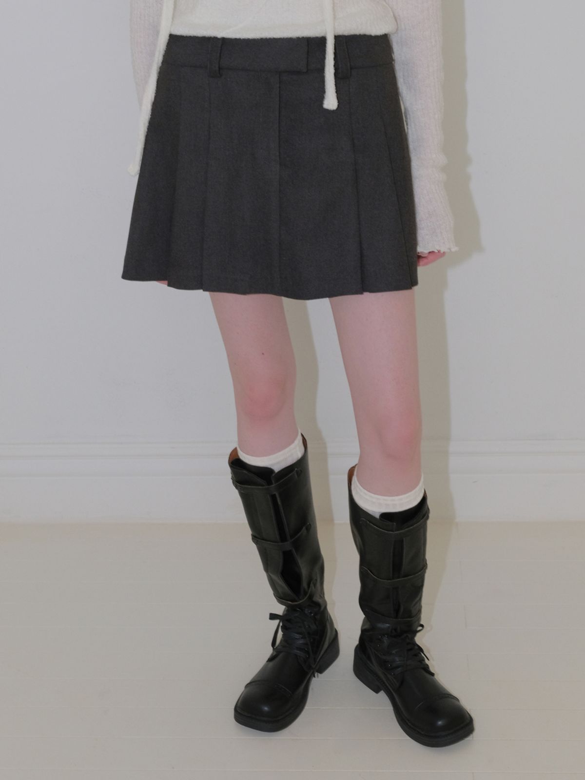 에트몽(ETMON) Winter Pleated Mini Skirt, Charcoal