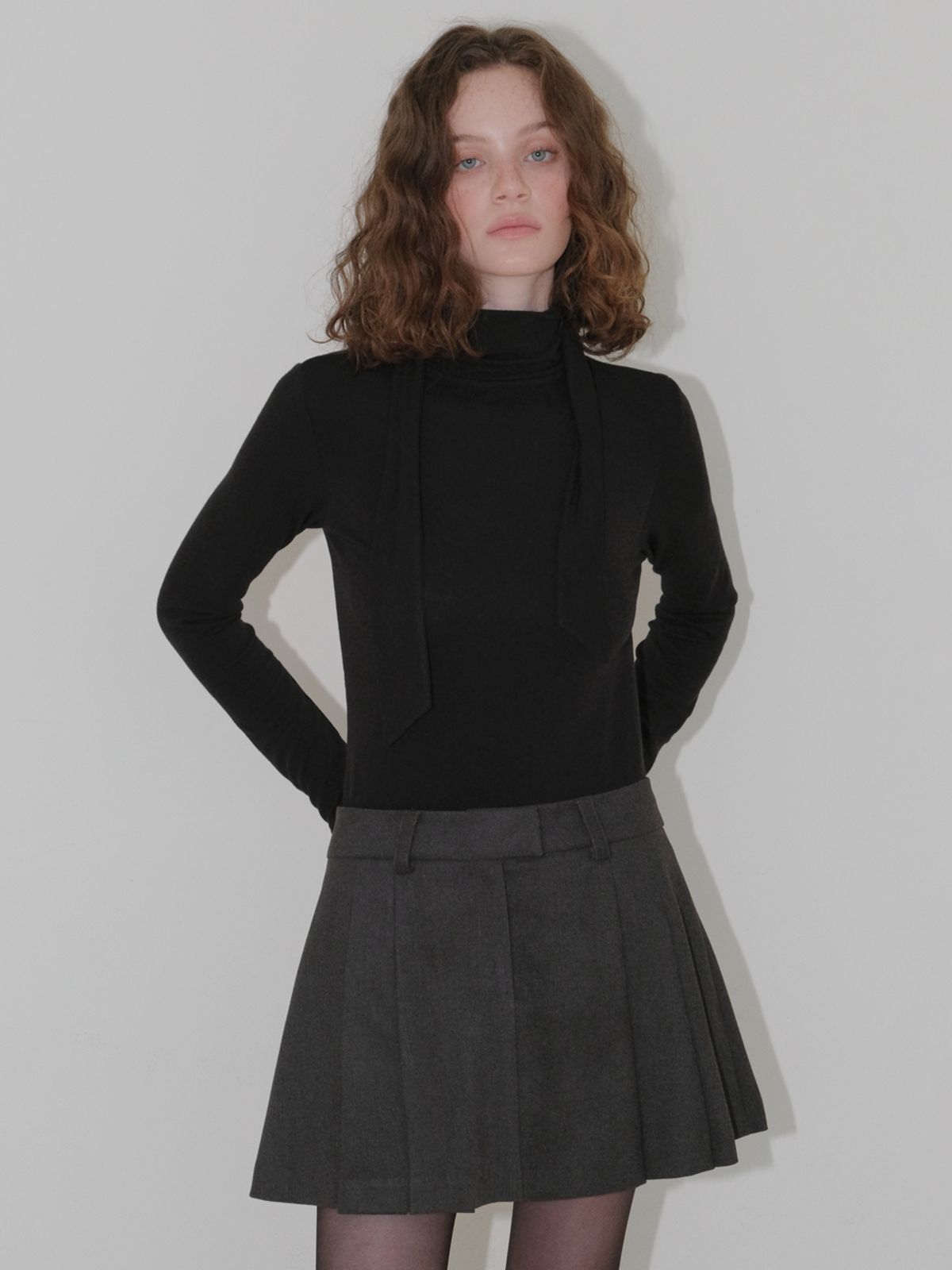 에트몽(ETMON) Winter Pleated Mini Skirt, Charcoal