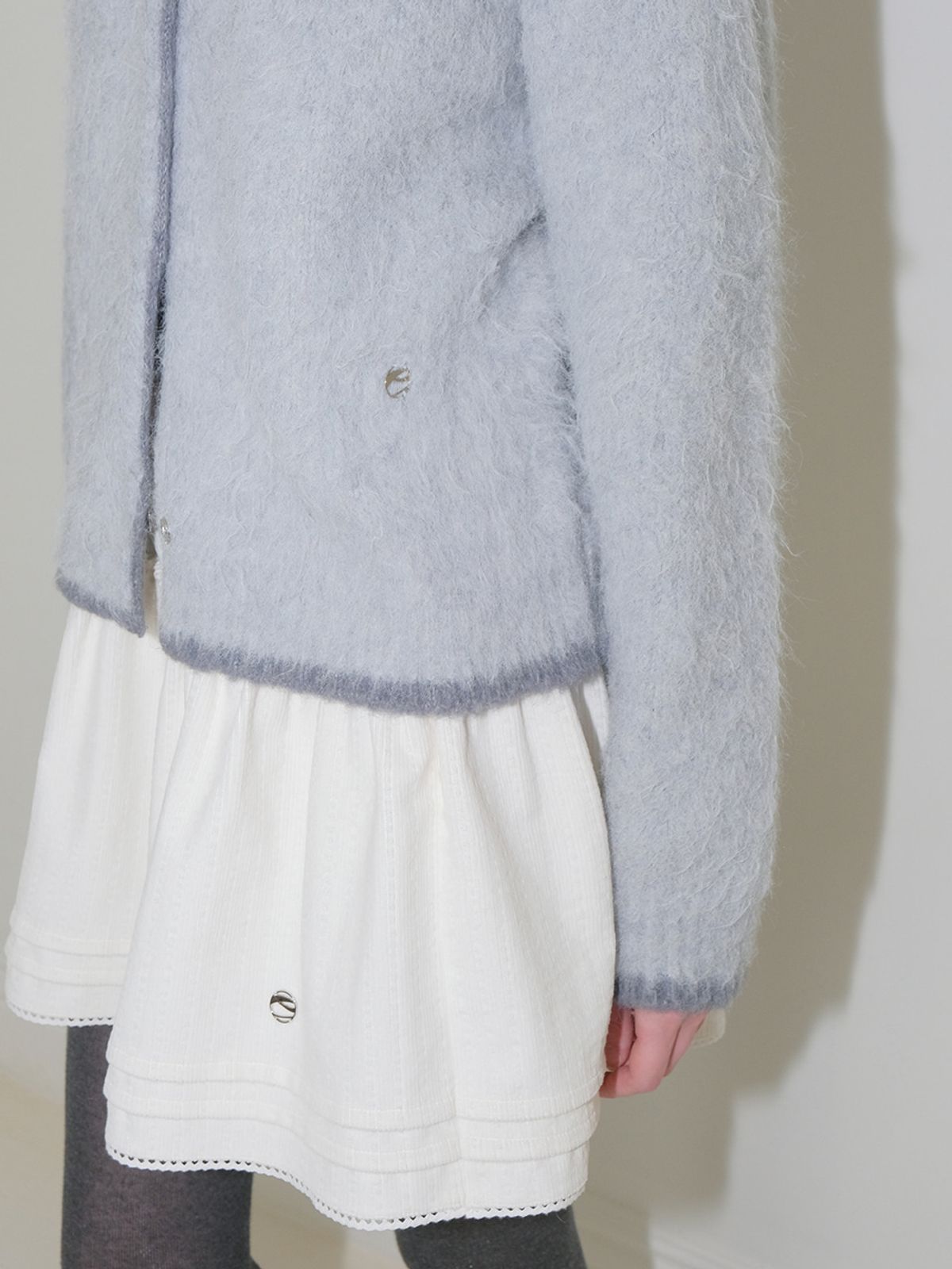 에트몽(ETMON) Hairy Yarn Knit Cardigan, Greyish Blue