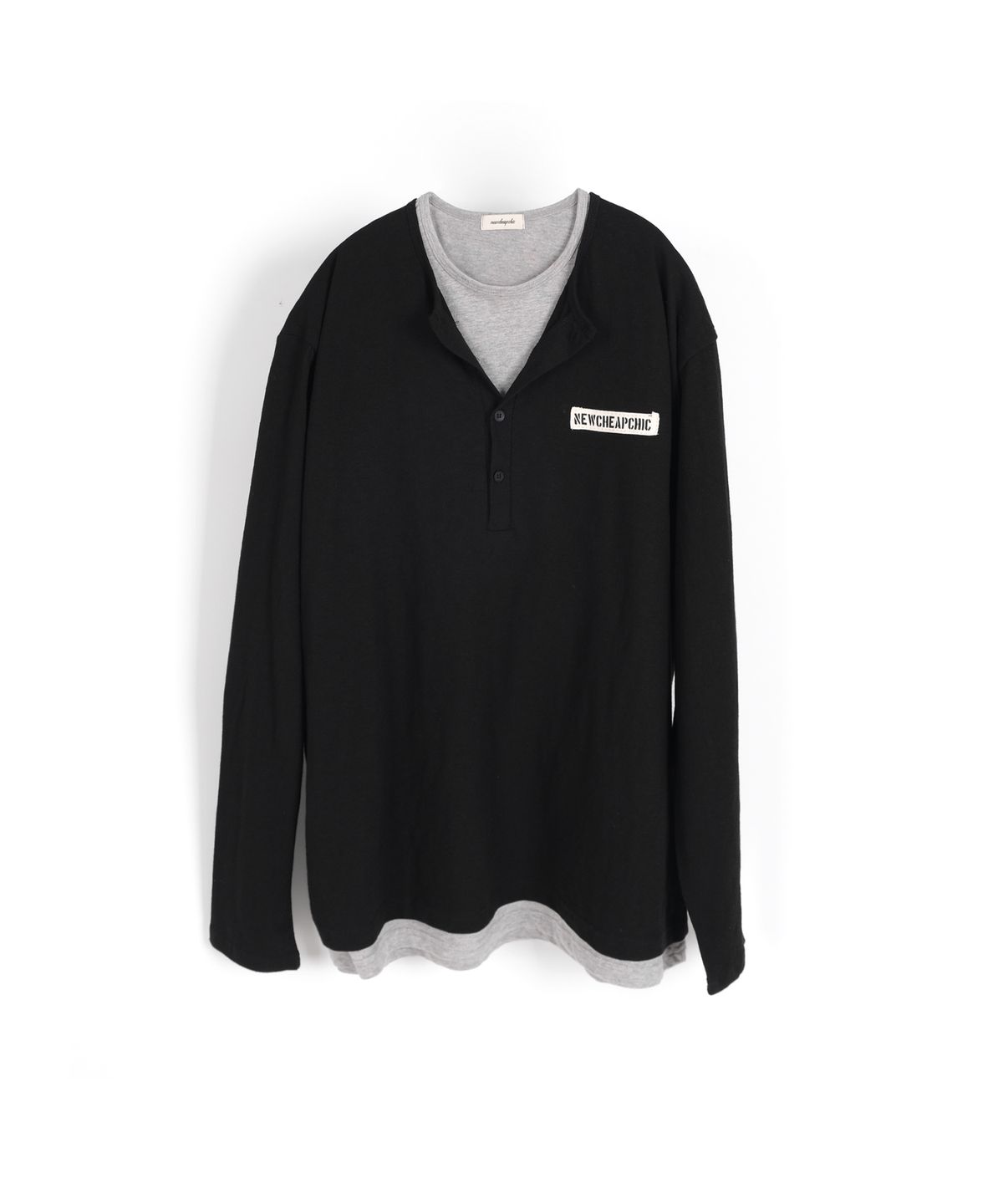 뉴치프시크디피(NEWCHEAPCHICDP) grainy slub layered henley (black)