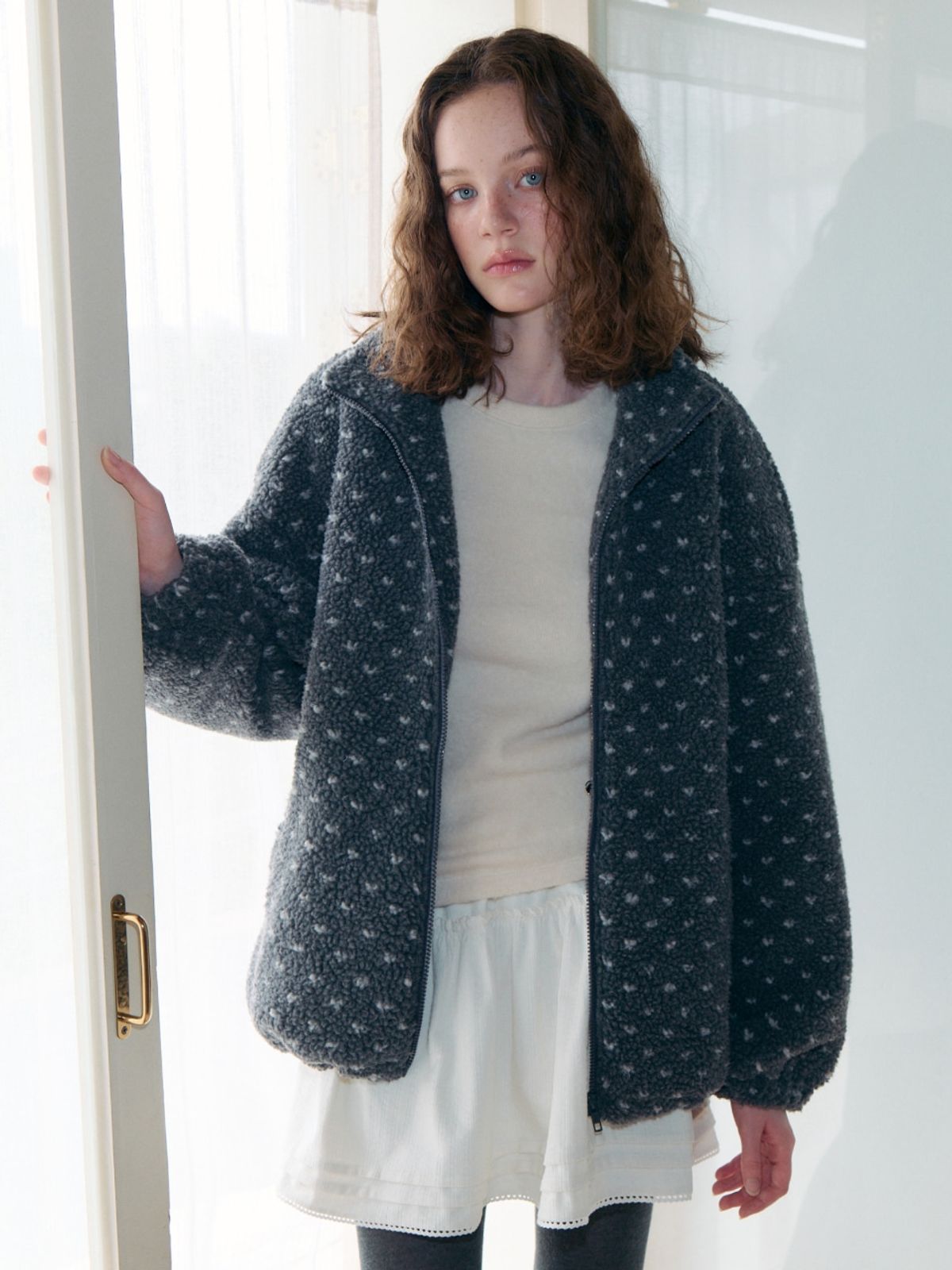 에트몽(ETMON) Pattern Fleece Quilted Jacket, Charcoal