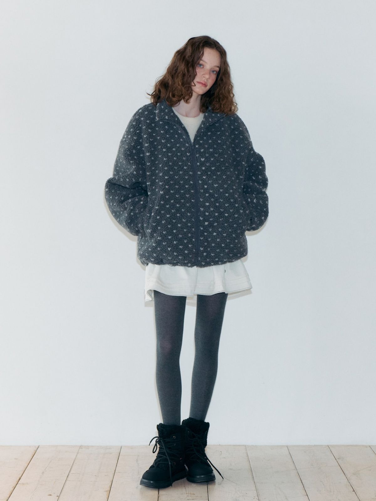 에트몽(ETMON) Pattern Fleece Quilted Jacket, Charcoal