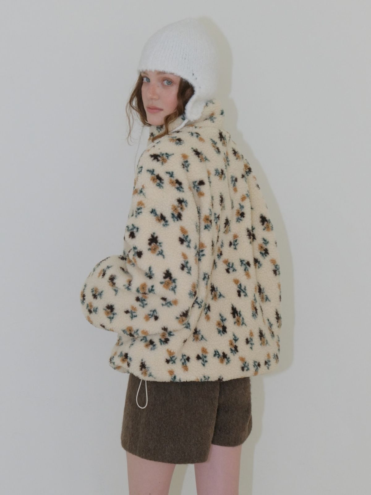 에트몽(ETMON) Pattern Fleece Quilted Jacket, Cream Beige