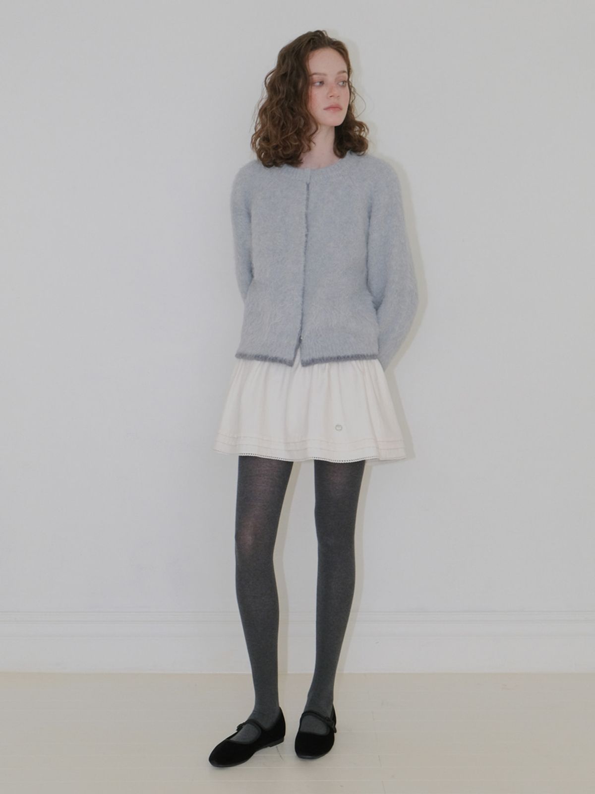 에트몽(ETMON) Frill Pintuck Mini Skirt, Cream