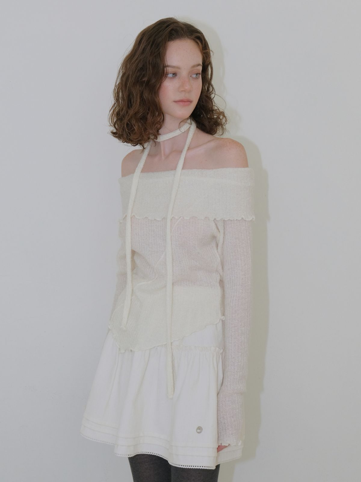 에트몽(ETMON) Frill Pintuck Mini Skirt, Cream