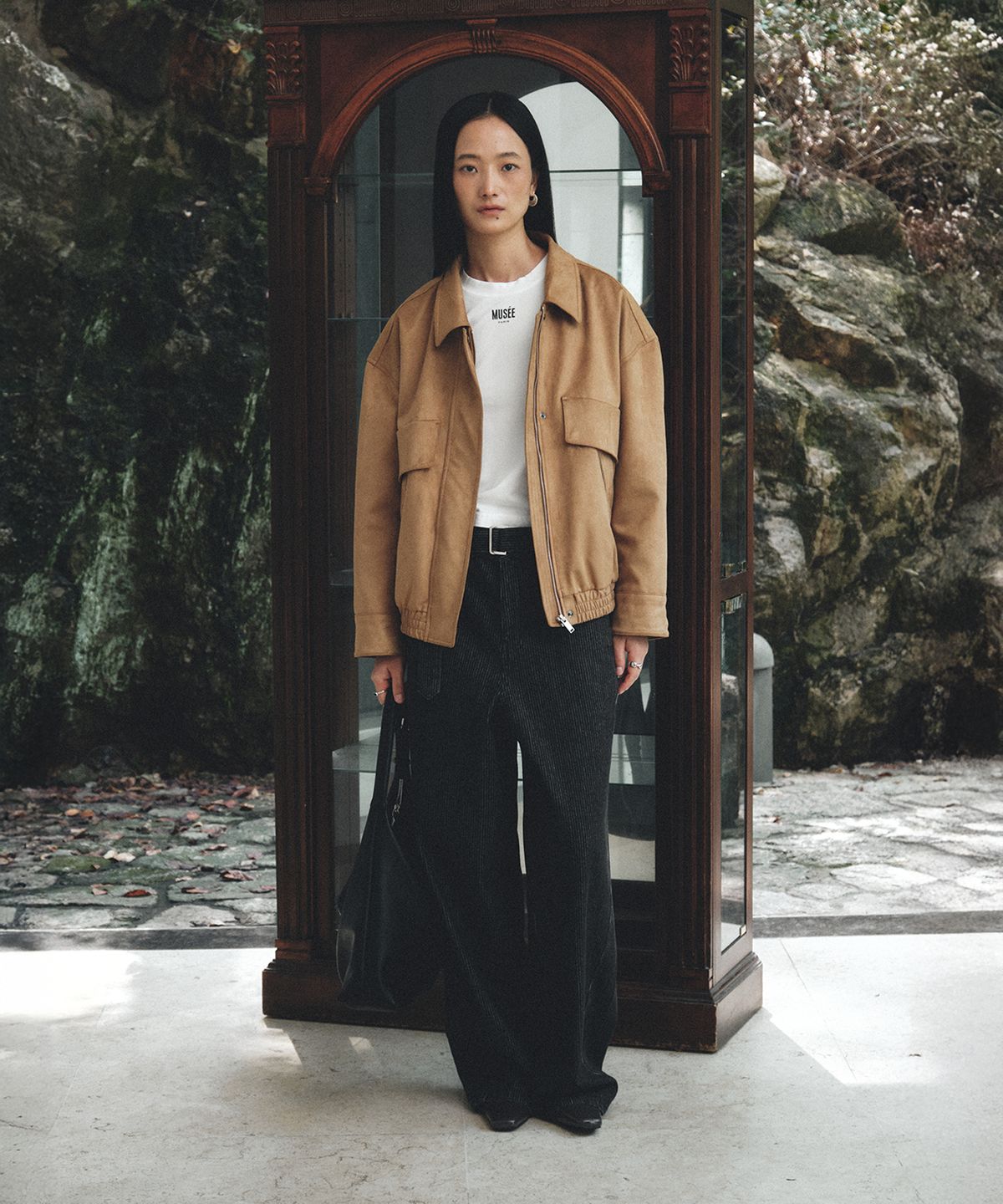 뮤제(MUSEE) FINALE Suede Bomber Jacket_Mocha Mousse
